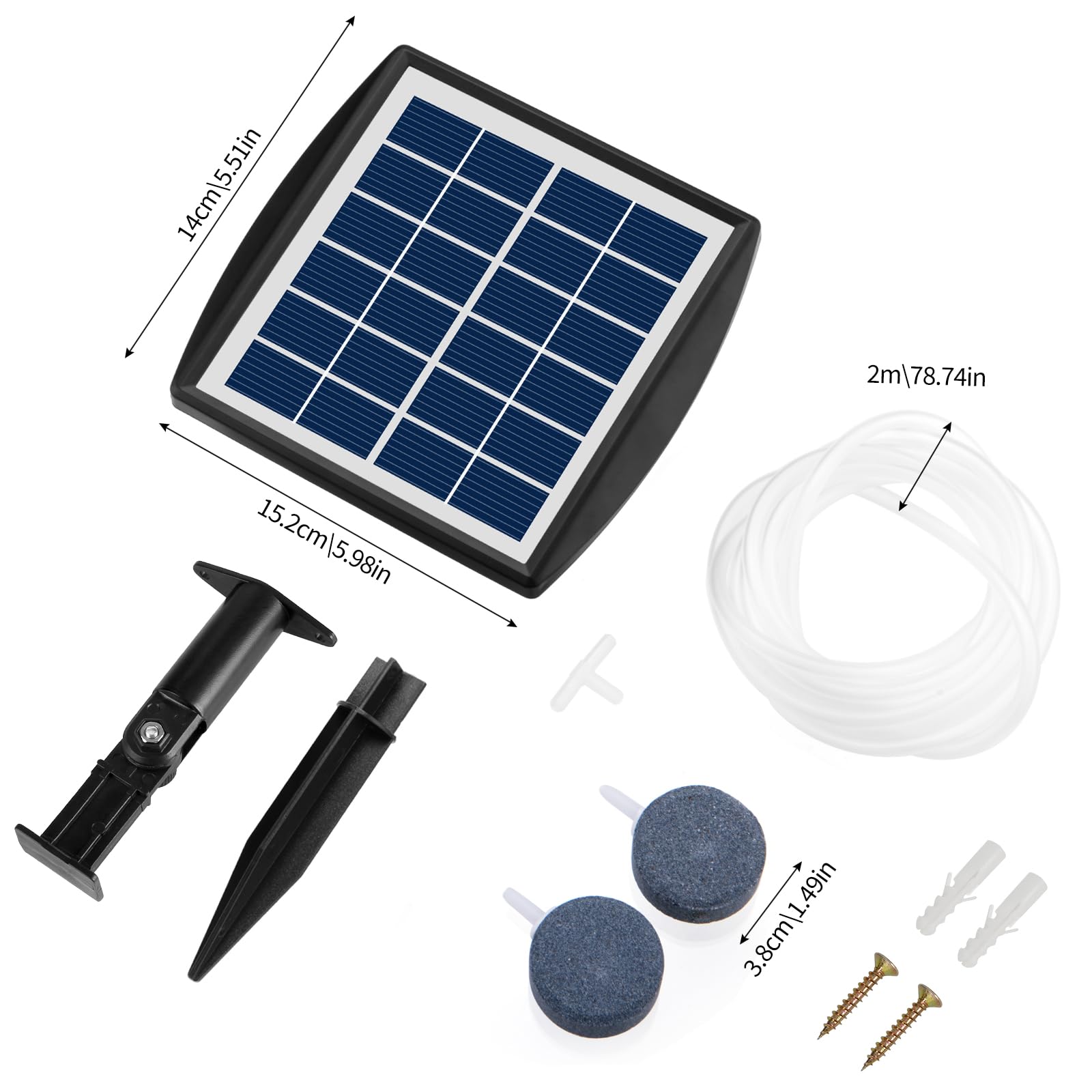 Weinsamkeit Aeratore Laghetto Solare, Ossigeno Solare per Laghetto con Batteria 2200mAh, Ossigenatore per Laghetto con Tubo di Ossigeno e 2 Pietra Della Bolla, Aeratore per Laghetti, Acquari
