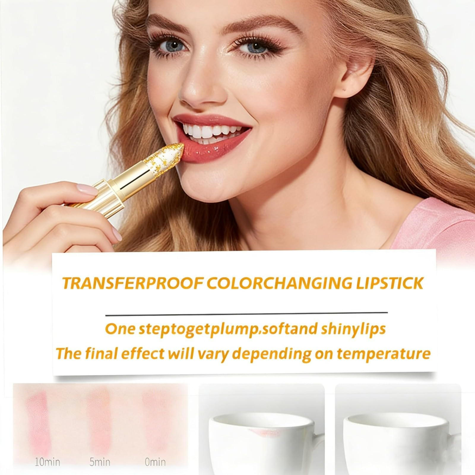 Lápiz Labial con Cambio de Temperatura, Labial de Larga Duración, Bálsamo Labial Transparente Dorado, Labial con PH Adaptable, Bálsamo Labial que cambia con la Temperatura (1PC) - 5