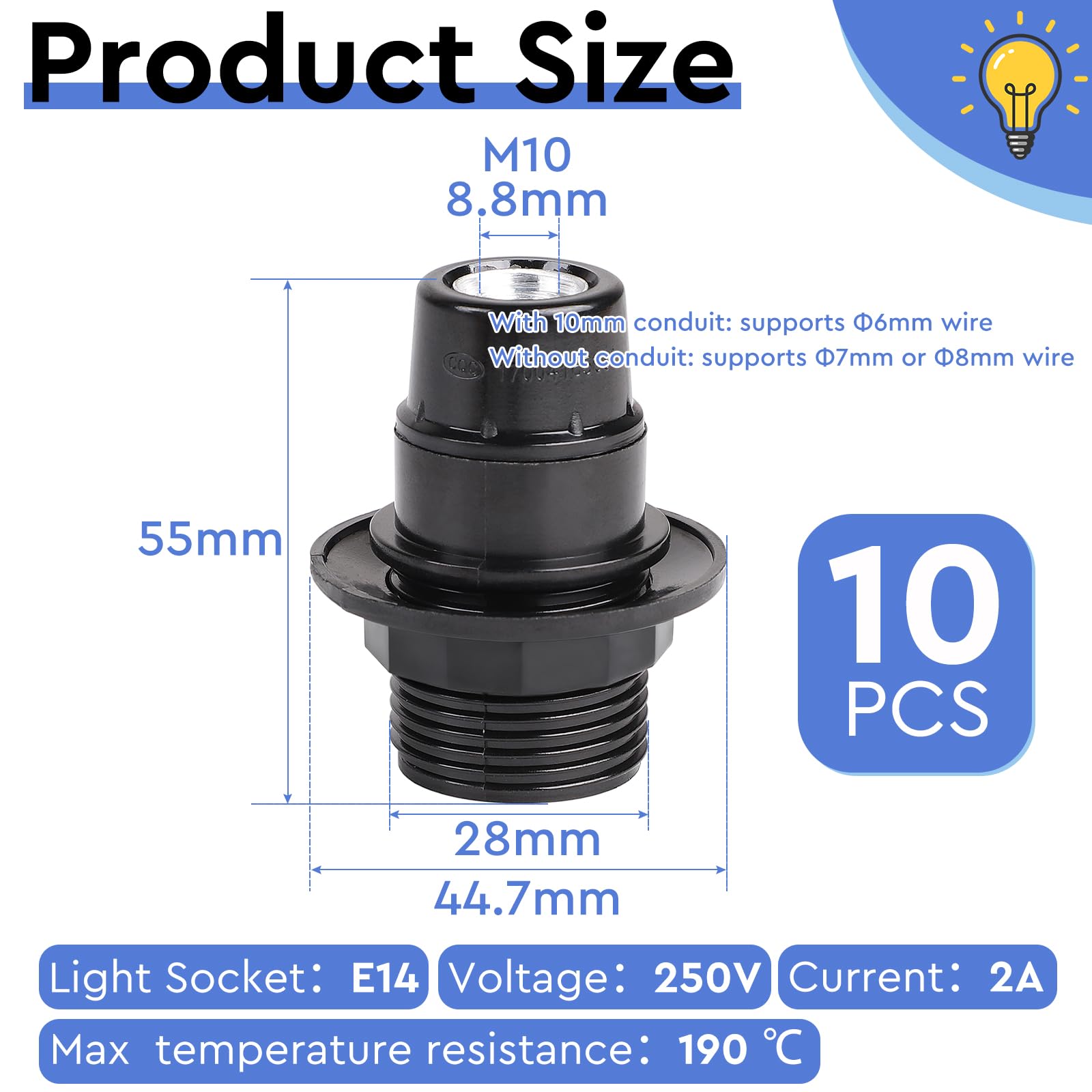 EFUTURETIME 10 x Fassung E14 Lampenfassung 250V 2A Lampen Fassungen aus Bakelit mit Zugentlaster für Tischlampe, Stehlampe, Deckenleuchte