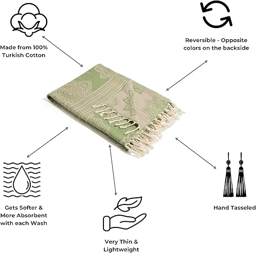 Miniatura 9 de InfuseZen Peshtemal 100% algodón, toalla turca reversible para el baño, playa o piscina, toalla fina para viajes, gimnasio, yoga, spa, 68 x 37