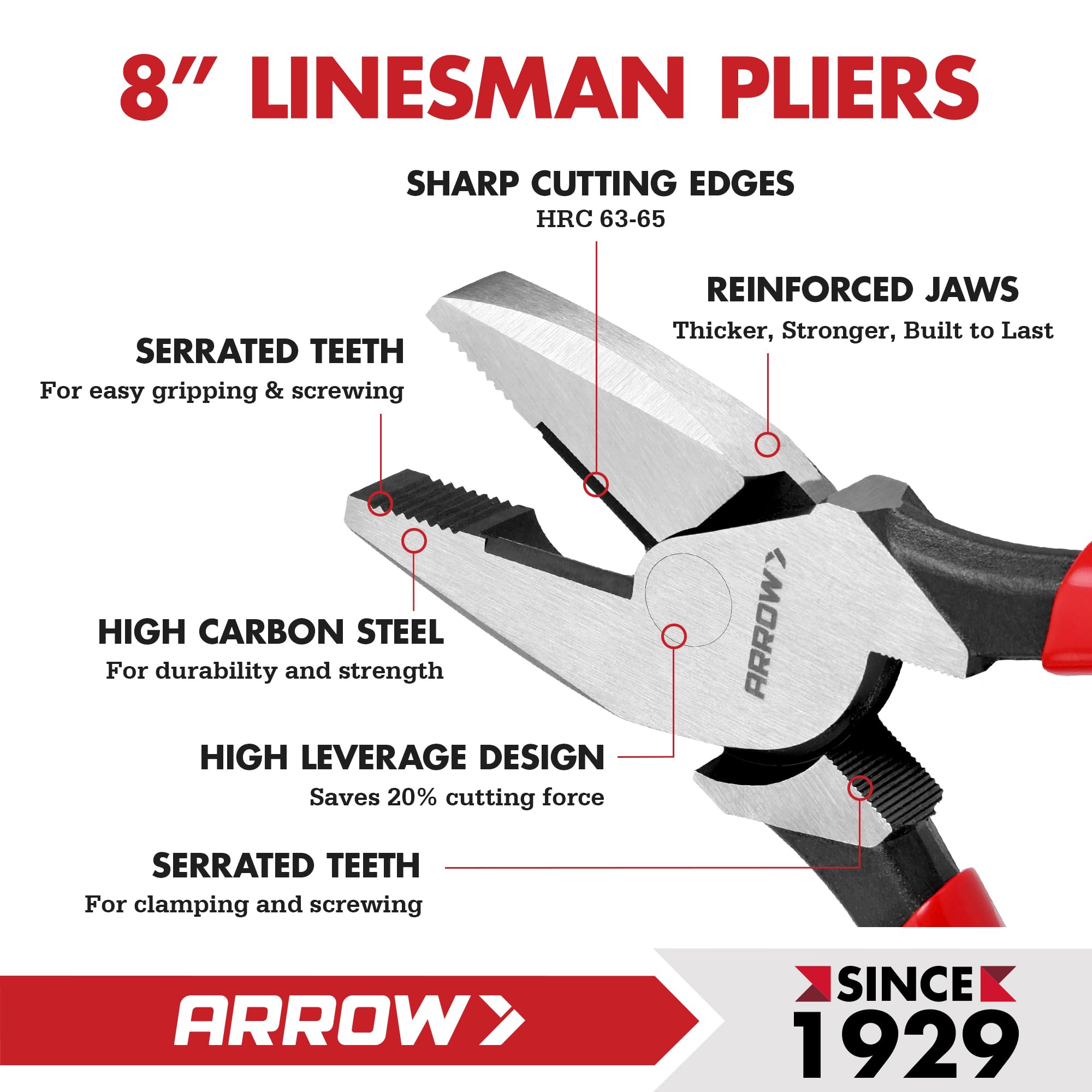 Arrow Lineman Pliers - High Leverage Side Cutters -4