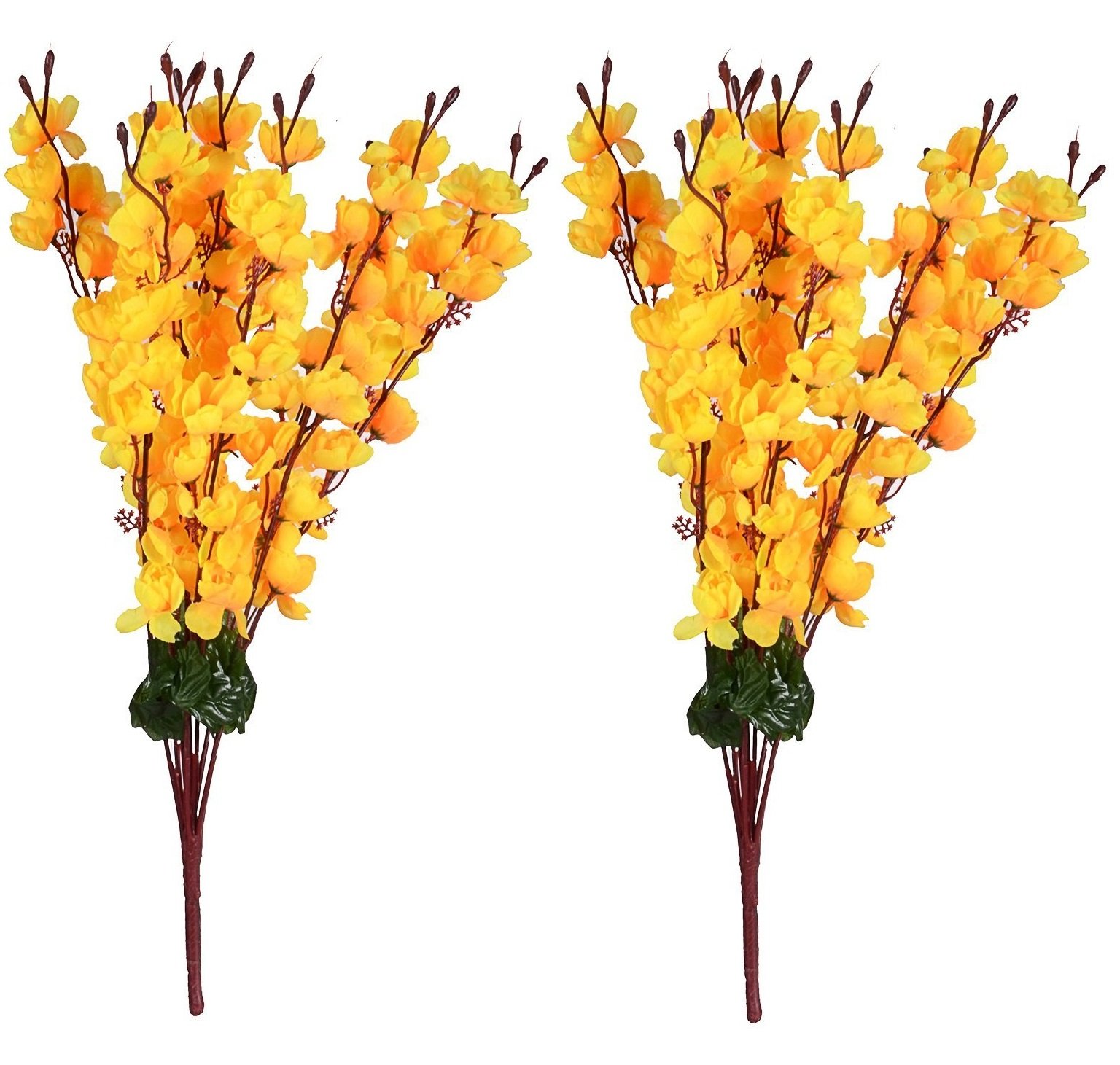 Sofix Artificial Peach Blossom Orchid Flower Bunch for Vase - Pack of 2-9 Stems - 20inch/50cm- (Yellow)
