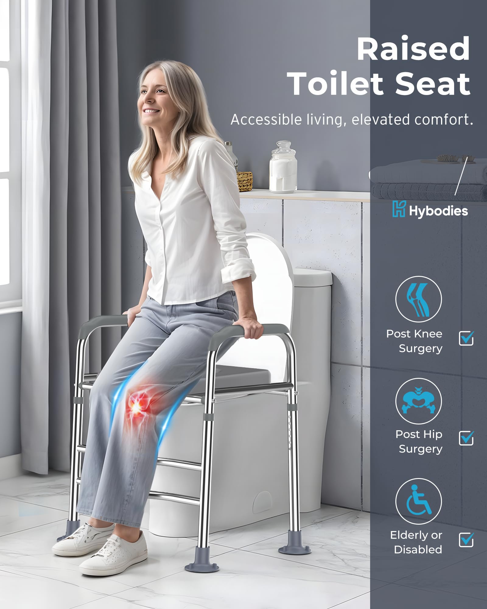Tavoletta rialzata per WC, con maniglie, alzata per WC con altezza regolabile, telaio di assistenza di sicurezza per il bagno per anziani, post-operatorio, disabili, adatto a qualsiasi WC,