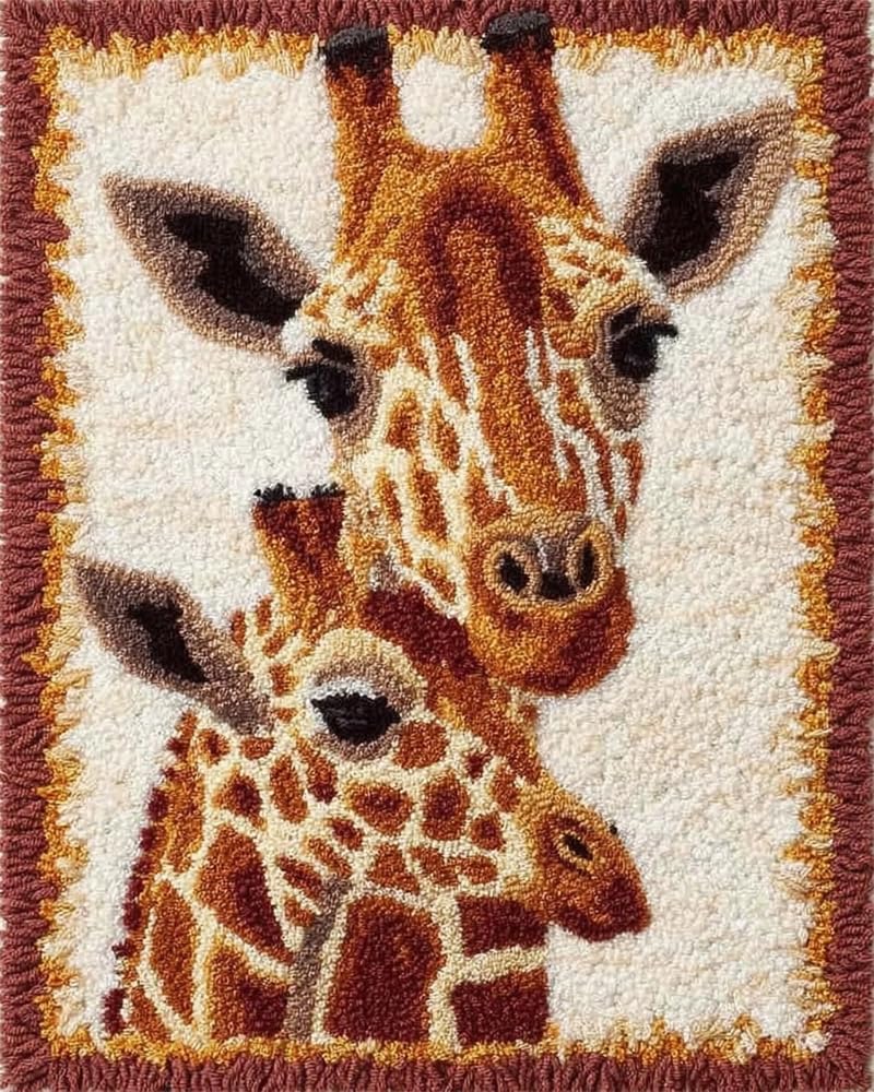 FWRTYCB Latch Hook Kits for Adults,Giraffe DIY Latch Hook Rug Kit,20X15Inch Cross Stitch Rug Making Kit, Carpet Making Crochet Kits Embroidery Kits Needlework Crafts for Home Decor