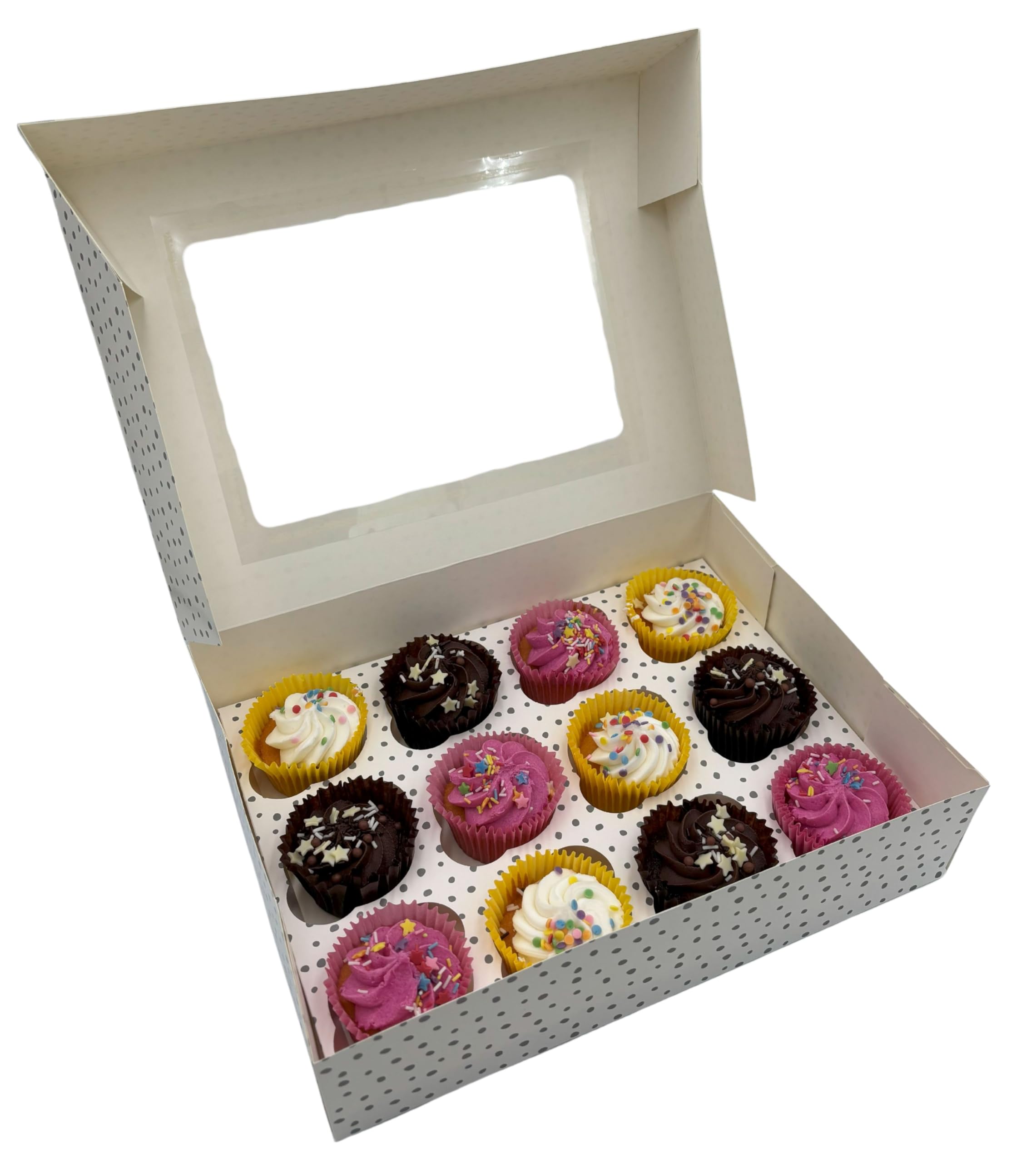 WEIMIN Lot De 10 BoîTes à Cupcakes 12 Trous Avec FenêTre Blanc, 32.4 X 25 X 9cm (13 X 9.8 X 3.54