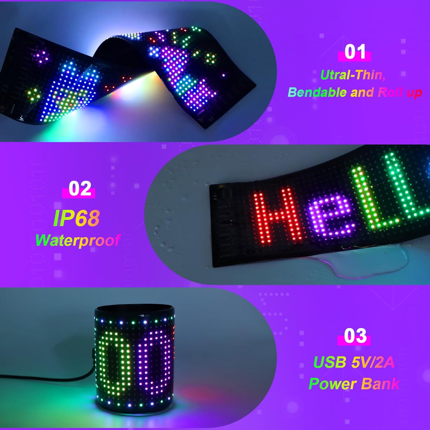 Led Sign for Car Window- 15x4'' Programmable LED Message Display for Car, USB 5V Scrolling Sign Custom Animations Text, Bluetooth APP Control Flexible LED Matrix Panel for Store Party Bar Festival - Image 6