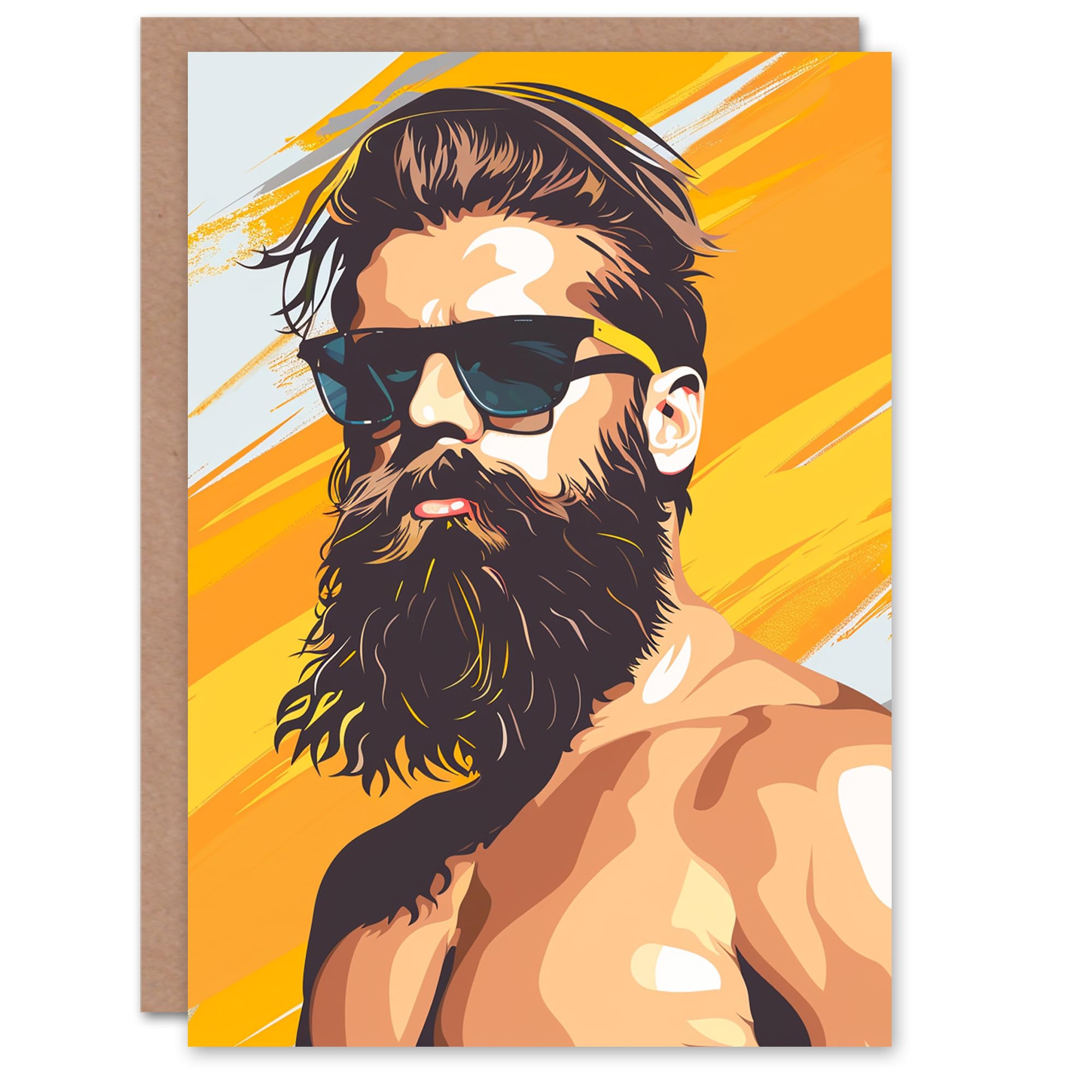 Bearded Hipster Man With Sunglasses Bright Summer Birthday Card