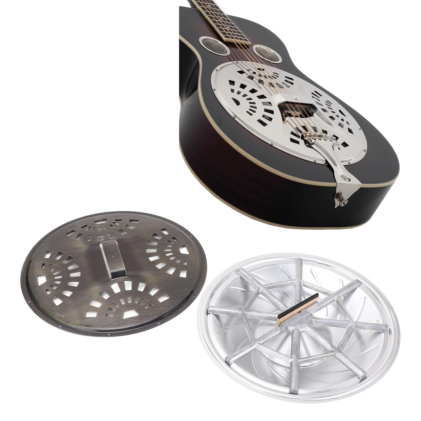 Resonatorgitarren-Teileset – Resonatorkegel aus Bronze, Schalllochsieb, Saitenhalter, Spider-Steg und Buchenholz – Hochwertiges Gitarrenzubehör für verbesserte Klangprojektion