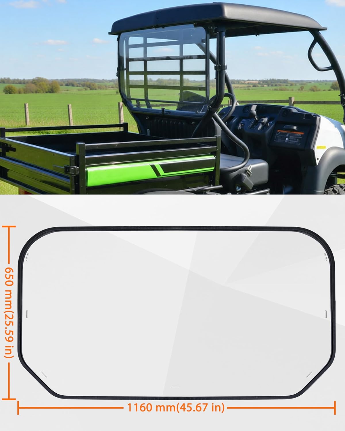 SAUTVS Rear Windshield for Kawasaki Mule SX SE XC LE FE 2017-2026 Accessories, Polycarbonate Clear Back Window with Noise Strip, Impact Resistant