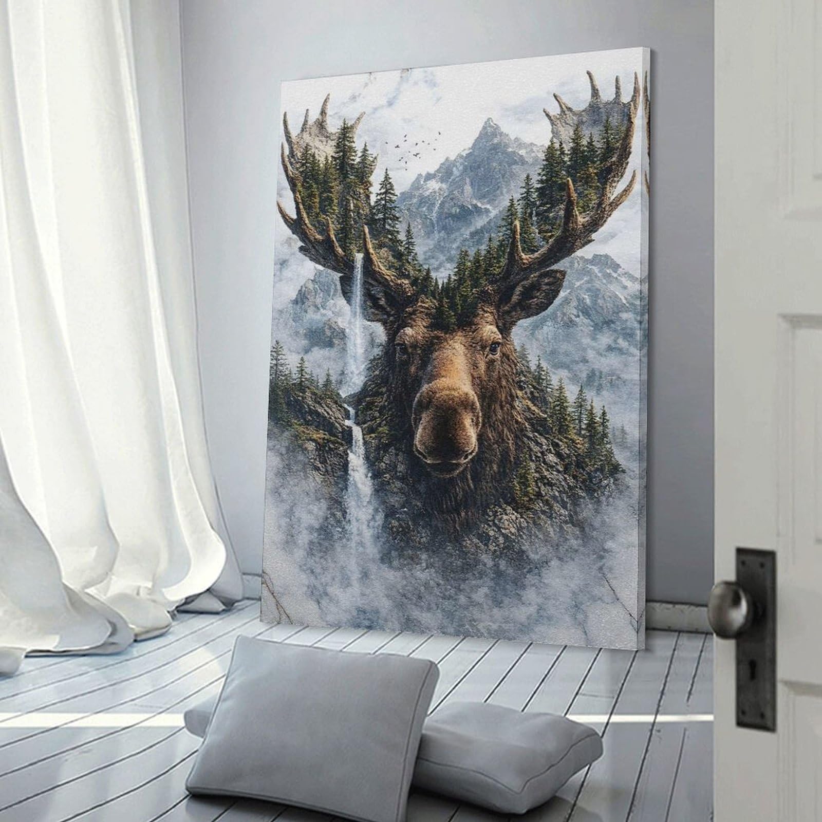 Junmoney Moose The Ancient Warden of The Green Wilds Home Decor Wall Art 24x36inch(60x90cm), for Restful Interiors, Bedrooms Or Small Rooms, Decorative Wall Art for Cosy Rooms