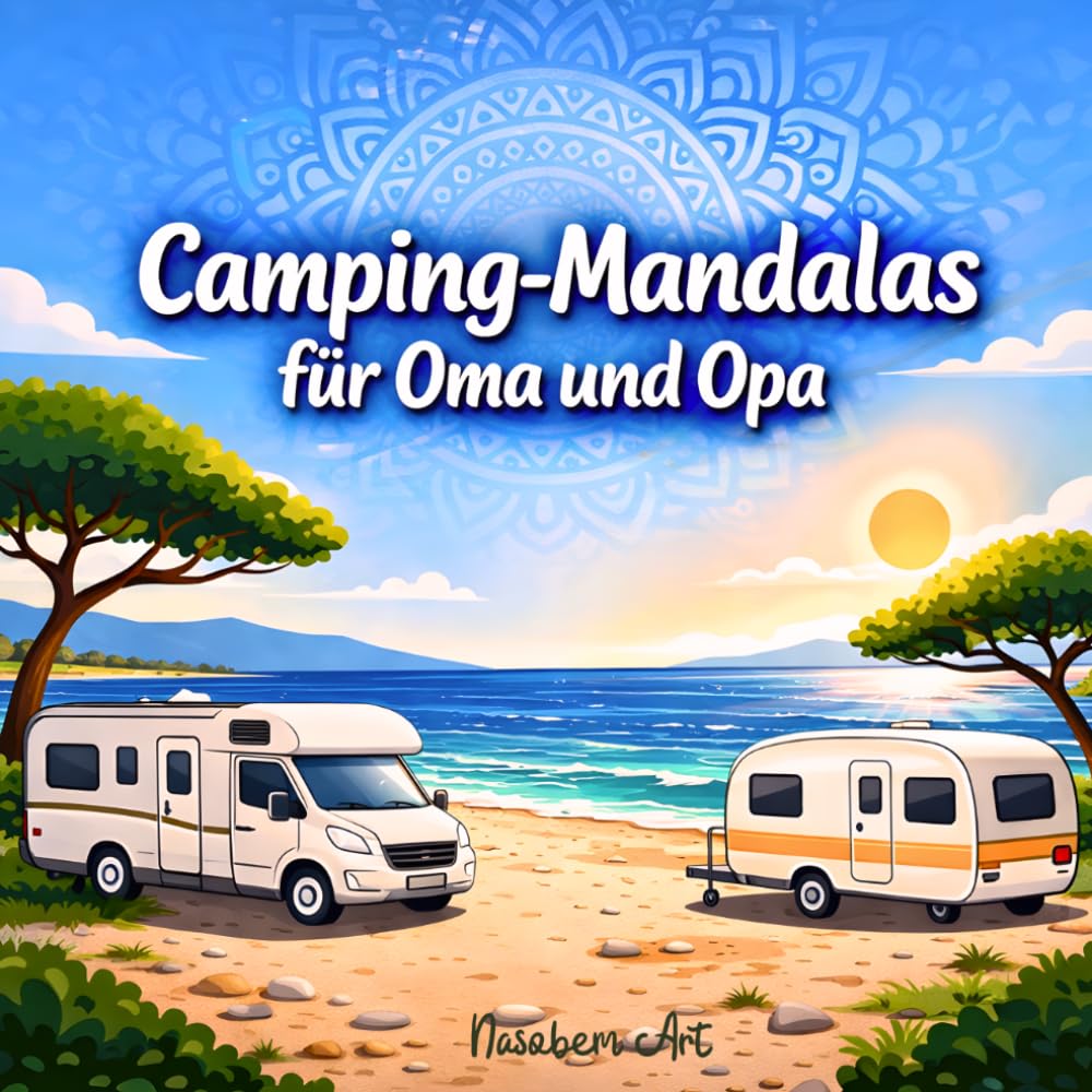 Camping-Mandalas für Oma und Opa: Einfaches Malbuch für entspannte Stunden am Campingplatz: Große Flächen, klare Linien und ruhige Motive für ... rund um Wohnwagen, Meer und Campingurlaub