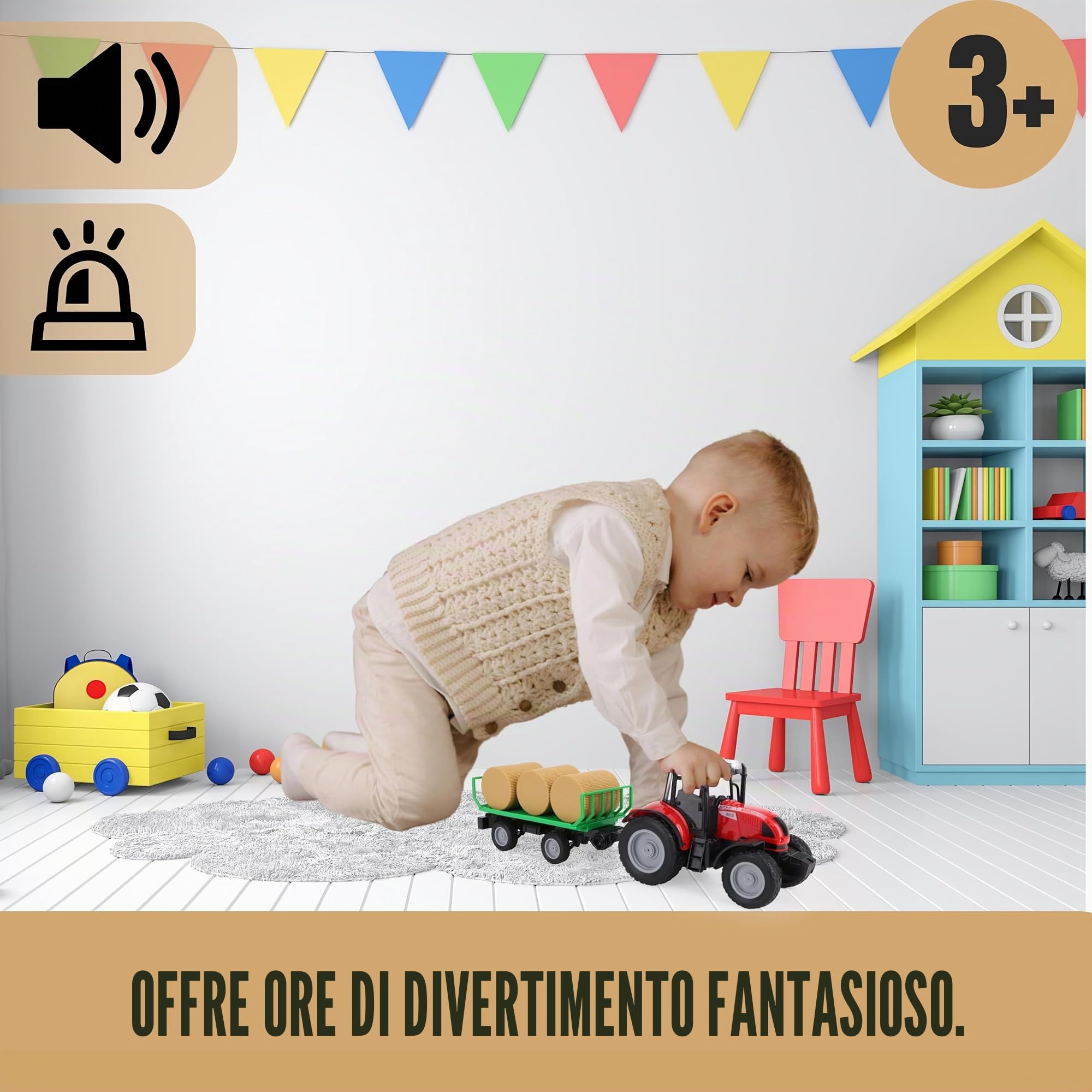 Toyland Trattore e rimorchio 37 cm Rosso con luci e suoni - Giocattoli da fattoria per bambini (Trattore e rimorchio a sfere)