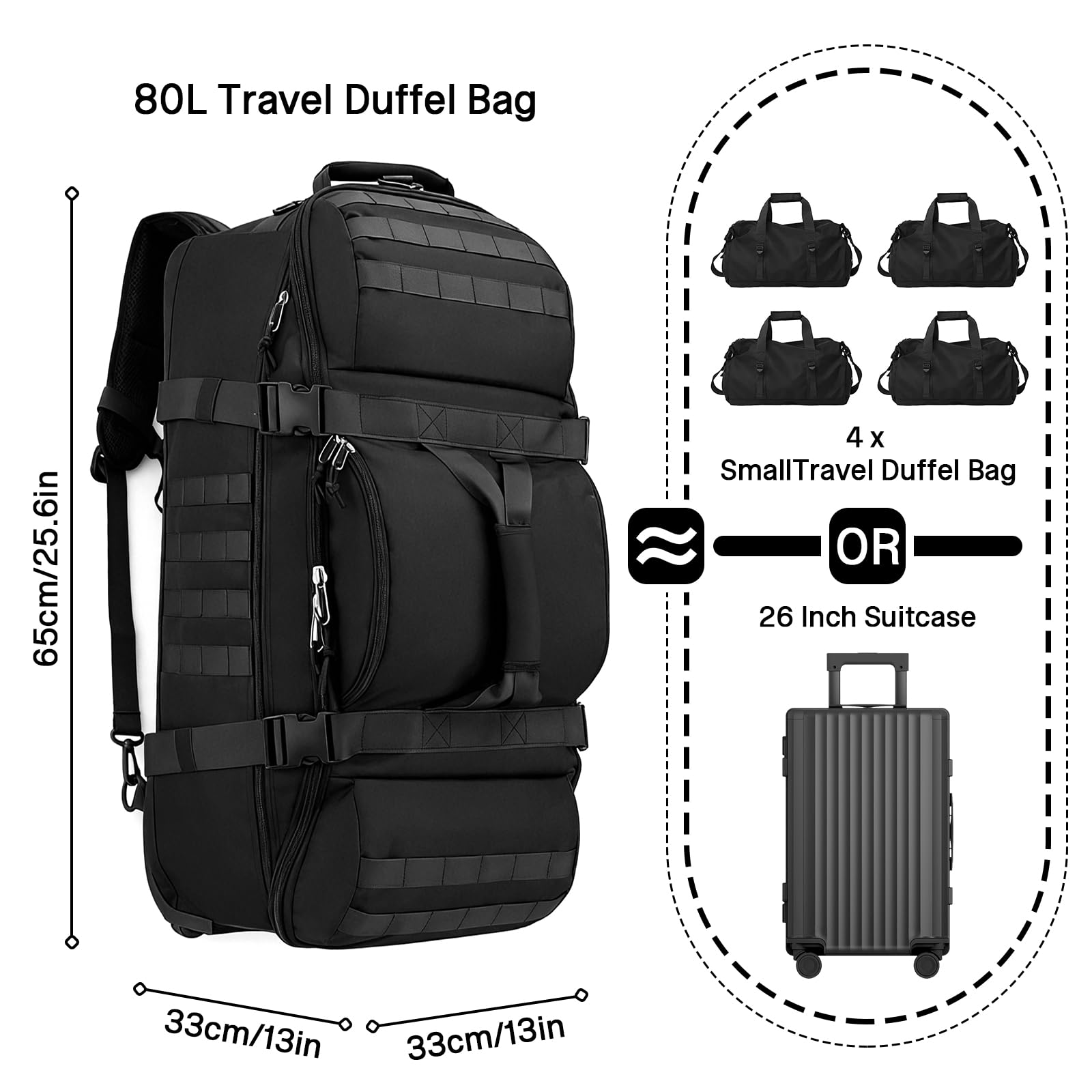Torba podróżna na kółkach, 80 litrów, bagaż kabinowy, torba, torba duffel, składana torba podróżna, wodoodporna torba na czas wolny, torba na rolkach, podróże na kółkach z wieloma kieszeniami