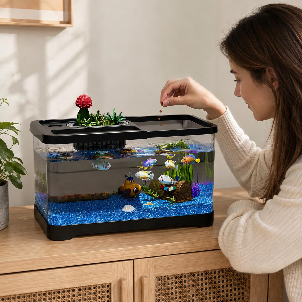 Starter kit per acquario in vetro da 10 galloni con luce LED e filtro