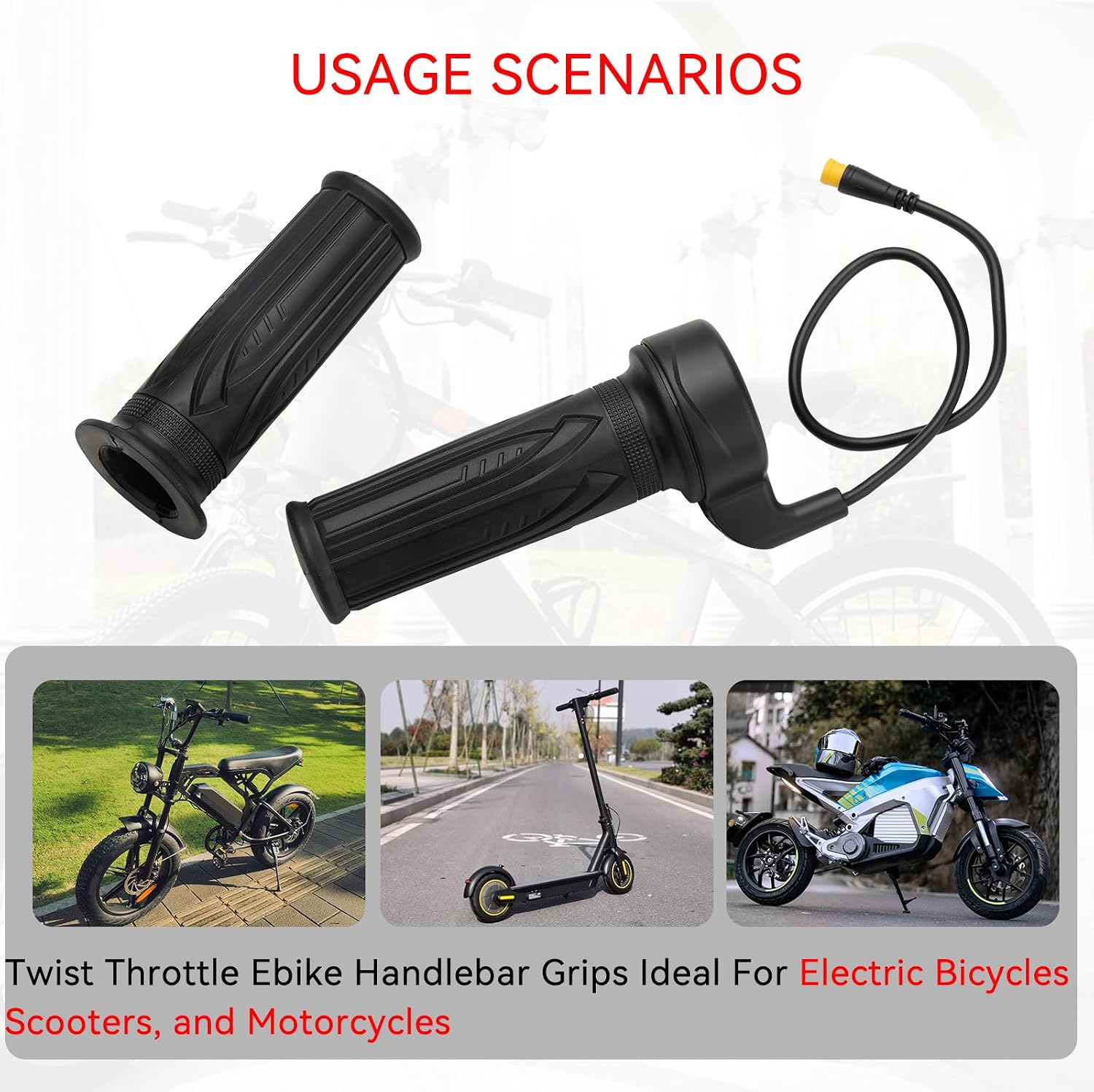 LKV 20X Full Twist Throttle for Ebike, 12V-72V Electric Bike Throttle Grip with 3-Pin Waterproof Connector, Compatible with Ridstar Q20 & Electric Scooters, 22.2mm Handlebar