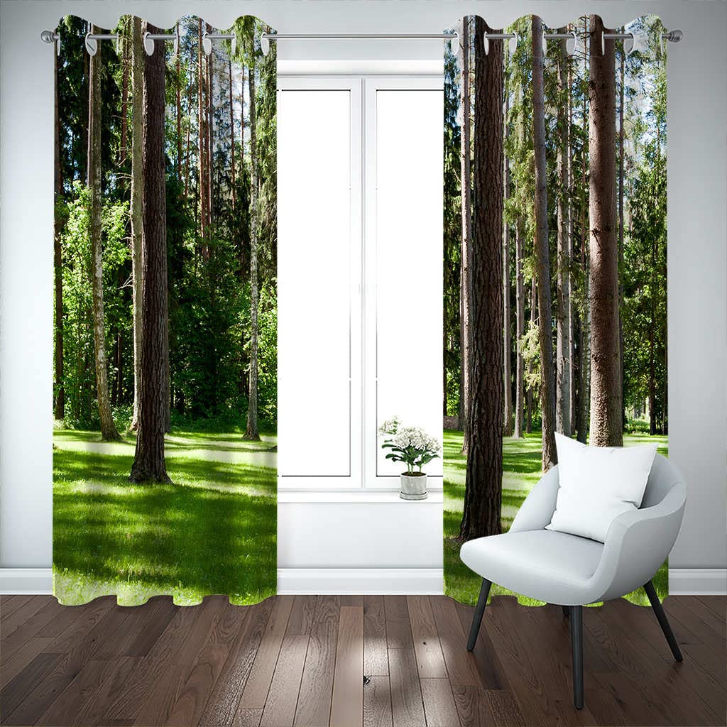 Modernas Cortinas Dormitorio Juvenil Impresión 3D Bosques Verdes 300x280cm Ojales Cortinas Opacas 2 Piezas para Dormitorio Habitación De Los Niños Cortina Decoración del Salón
