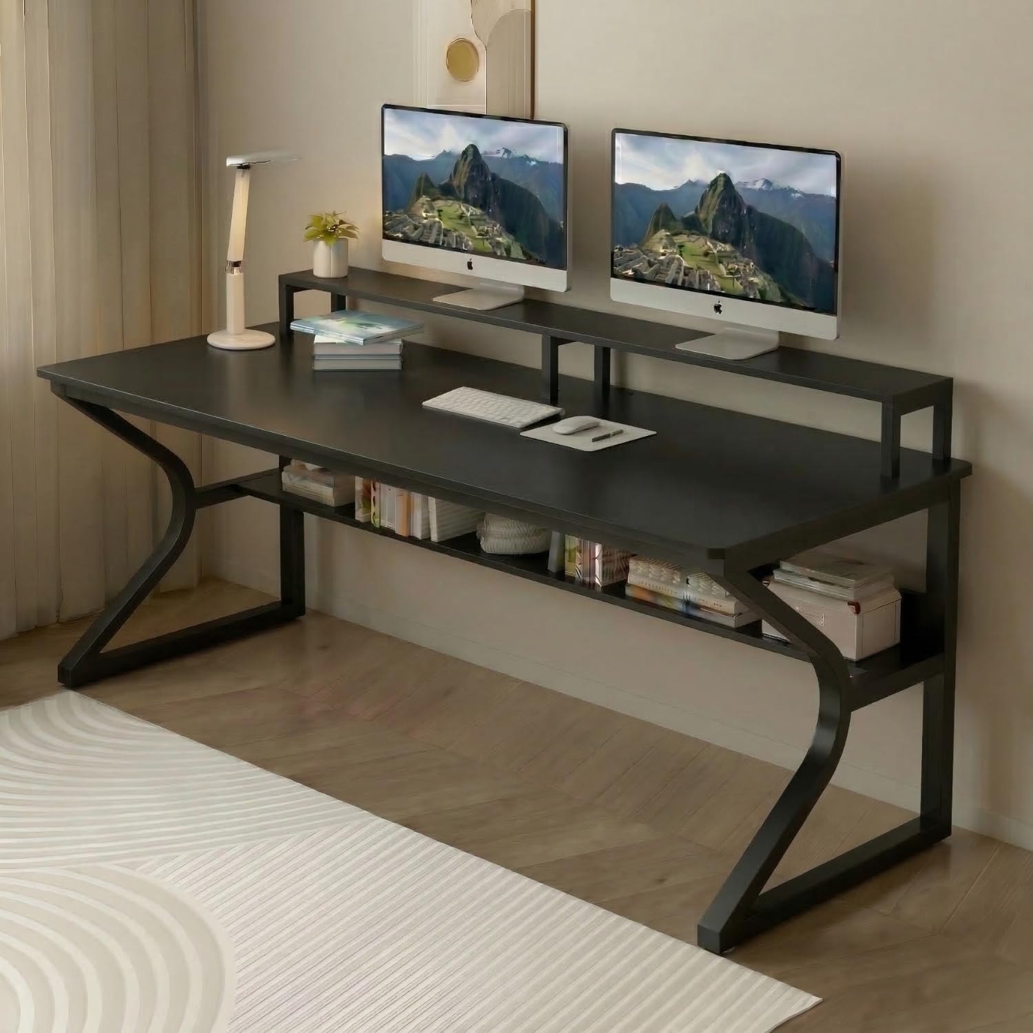 TEKAVO Qri Computer Table for Home Pc | Office Table for Home | Lower Shelf & Moniter Riser, Laptop Table, Worktable, Study Table, Workstation | Black Wood, Metal, (120 Cm x 60 Cm) - DIY