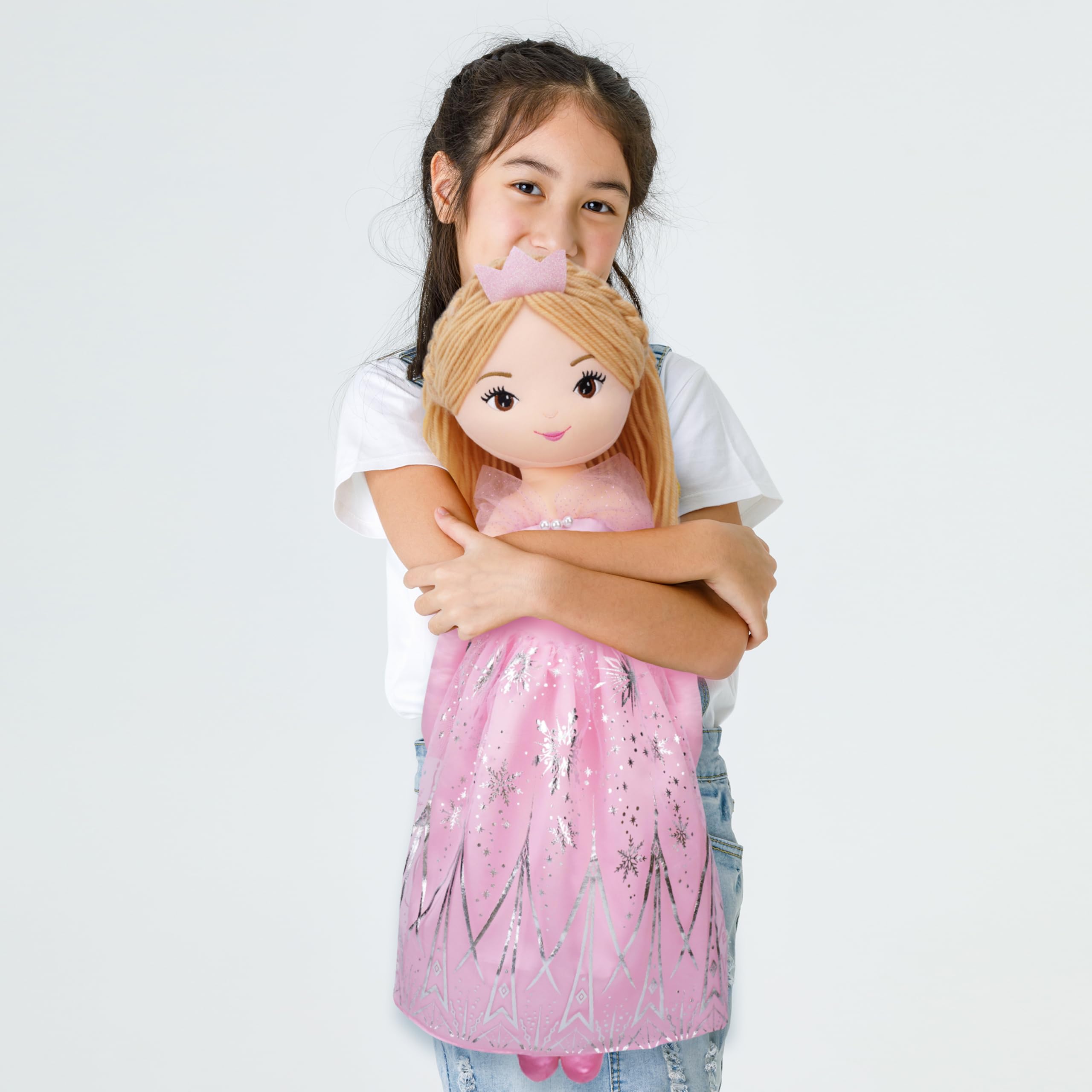 75 cm große XL Prinzessin Seraphina Rainbowdream weiche Stoffpuppe – Entzückende gefüllte lebensgroße Puppe Geschenk für Mädchen – rosa Kleid