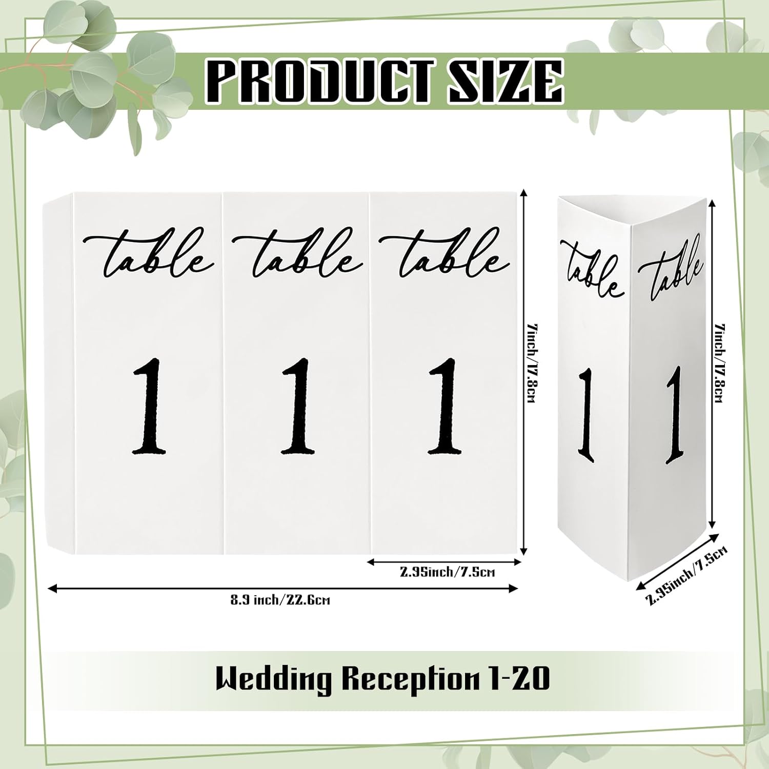 Maitys Trifold Wedding Table Numbers 1-20 Paper Table Number Cards Black and White Freestanding Numbers for Wedding Parties and Events Reception Decorations(Black)