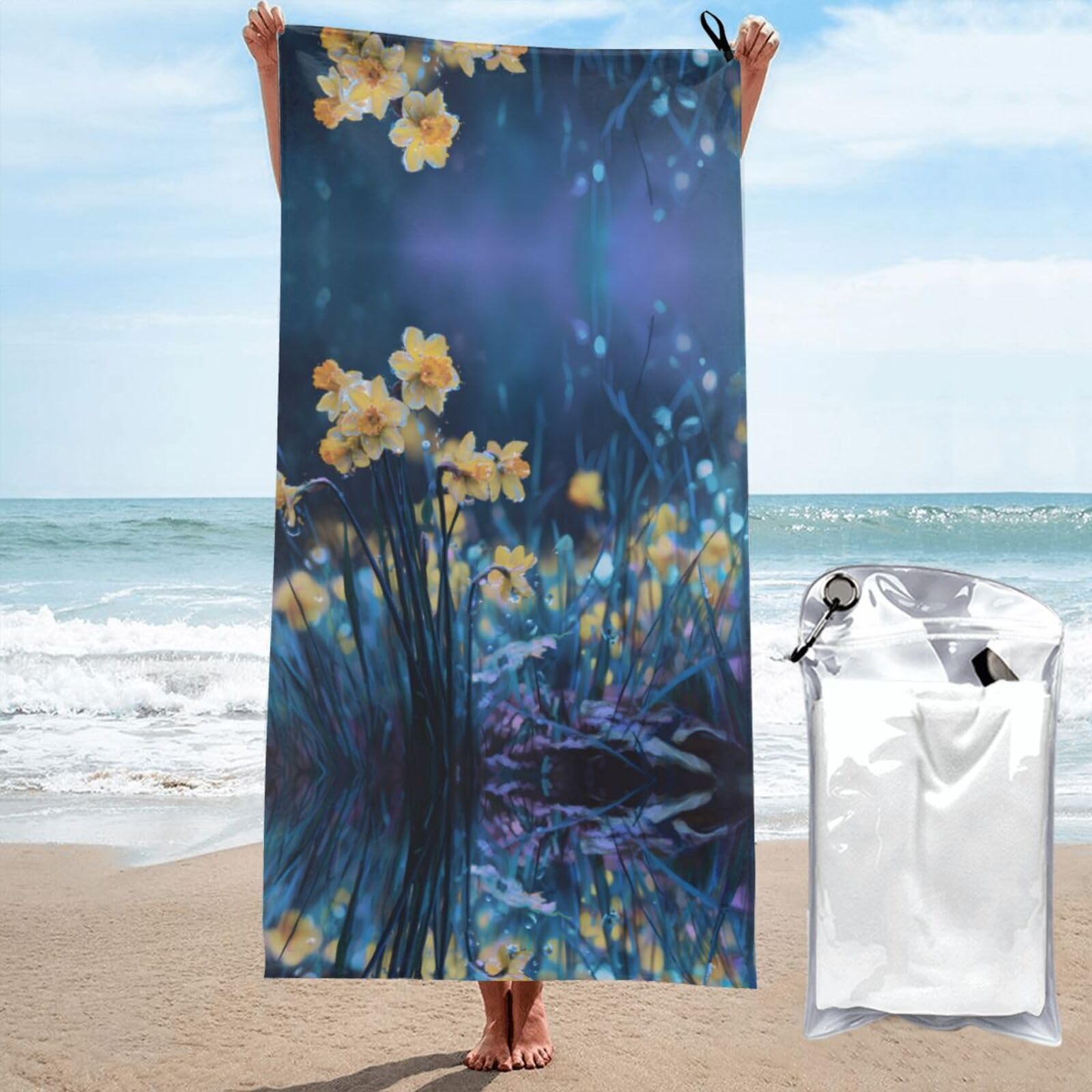 ESNAIUVCD Spring Print Beach Towel, Microfibre Sauna Towel, Quick-Drying Fitness Towel, Lightweight And Thin Portable Sauna Towel
