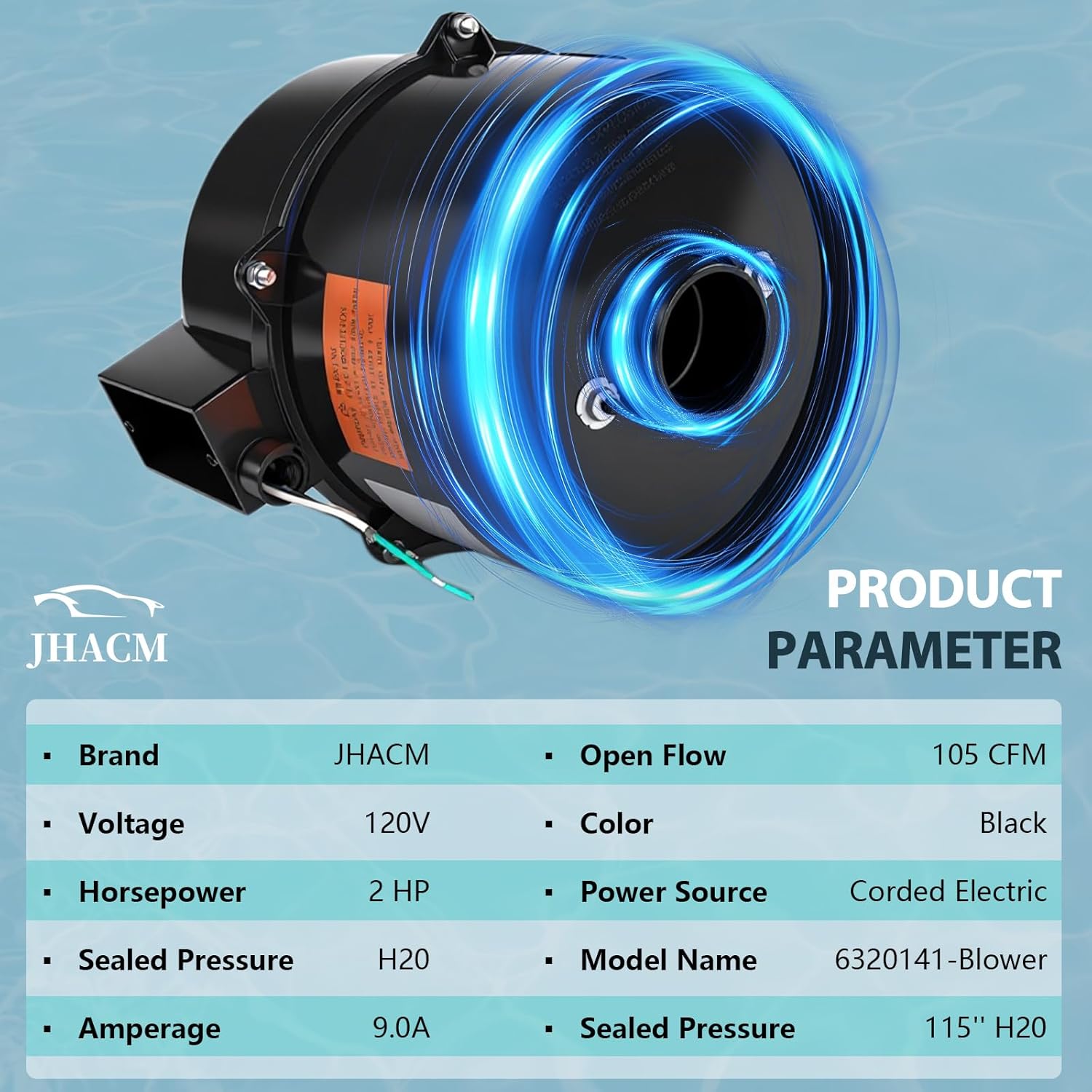 6320141 Silencer Blower Motor 2HP 120V 9.0 Amps for Hot Tubs and Spa Replace# 6320120F