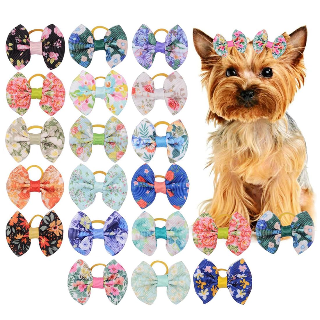 20pcs Petits Nœuds pour Poils de Chien avec Élastiques, Élastiques Nœud pour Chien Plusieurs Styles Dog Bow Accessoires Toilettage Mignons pour Une Utilisation Quotidienne Pendant les Vacances