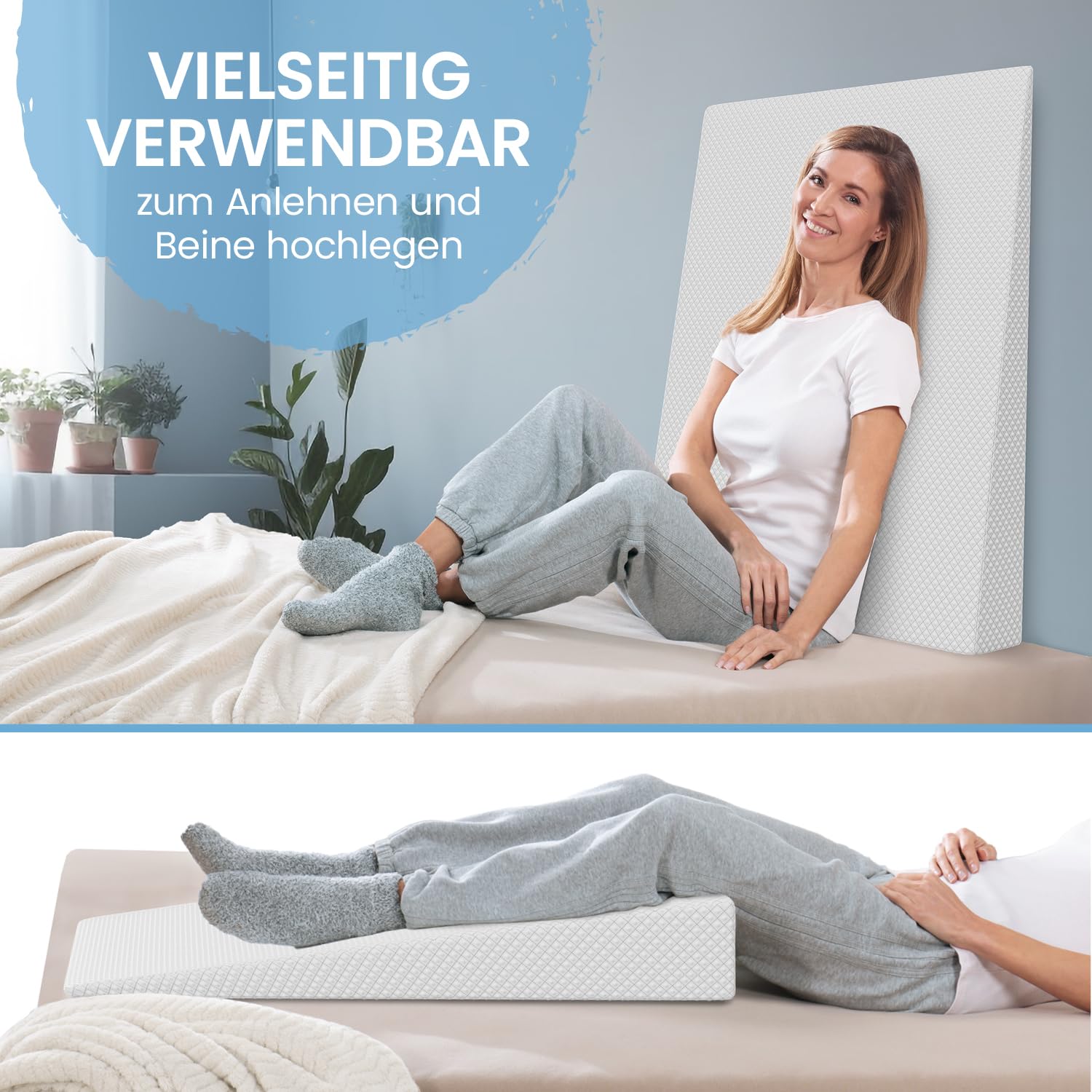 ELONEO cuscino a cuneo per letto, cuneo 80x100 cm, schiuma visco-minerale, rialzo materasso