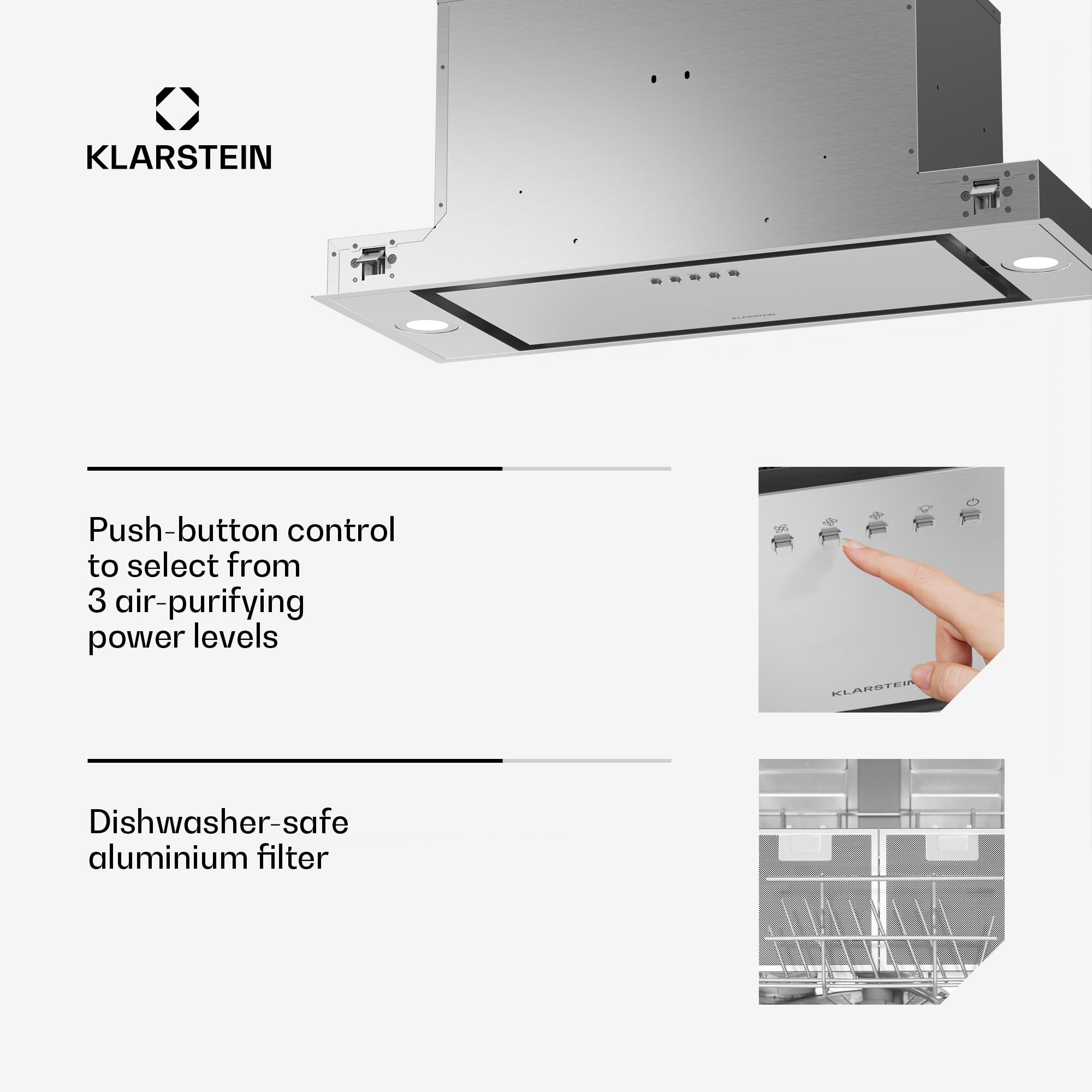 Klarstein TurboMax Okap podszafkowy, 75 cm okap podszafkowy, Przepływ 382 m³/h, Klasa energetyczna A+, Oświetlenie LED, 3 stopnie wentylatora, Filtr węglowy, Biały