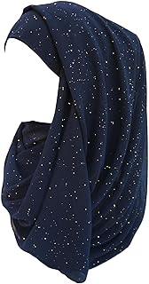 Lina & Lily Shimmer Gold Glitters Chiffon Hijab Scarf (Navy Blue)