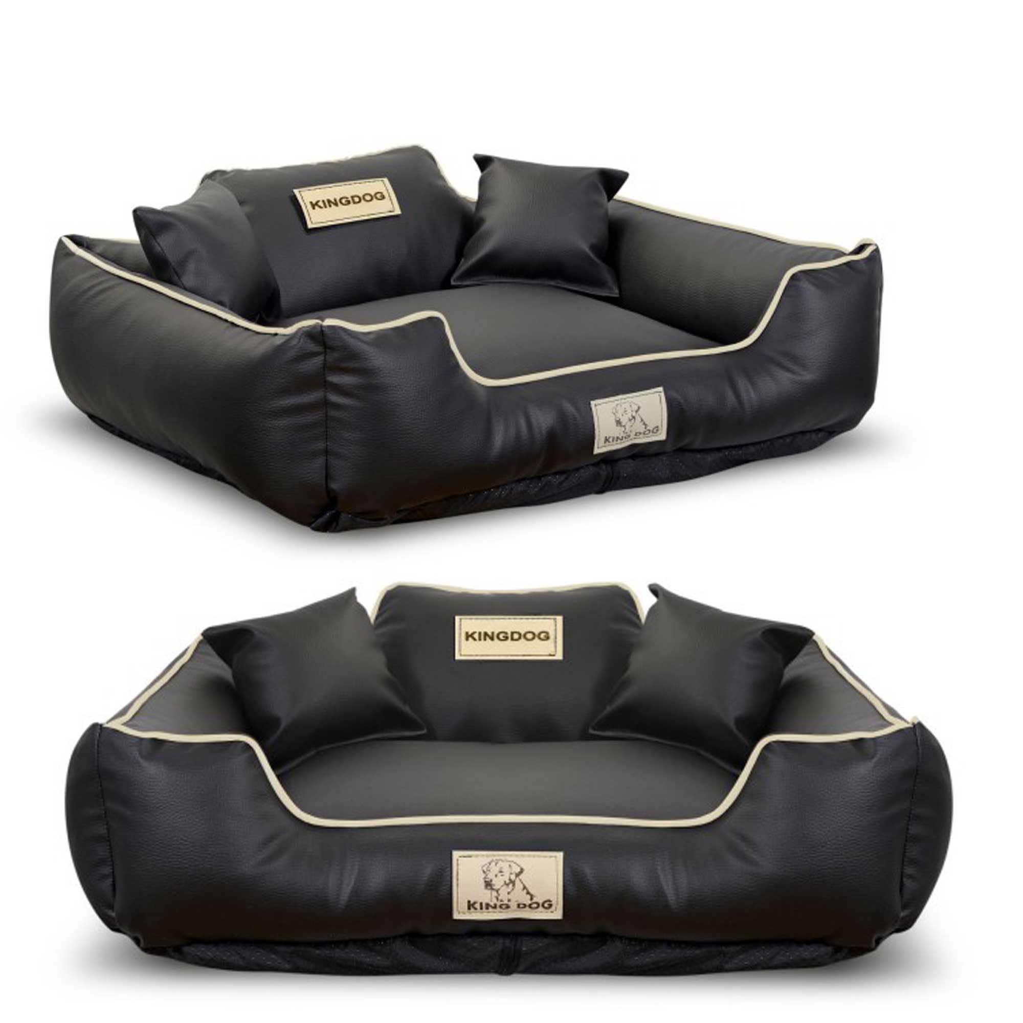 KING DOG Hundebett sehr Grosse Hunde Waschbar XL 115 x 95 cm aus Öko-Leder Hundekissen Haustierbett Hundekorb Personalisiert - Name des Hundes Wasserdichtes Material Silikon Füllung Schwarz