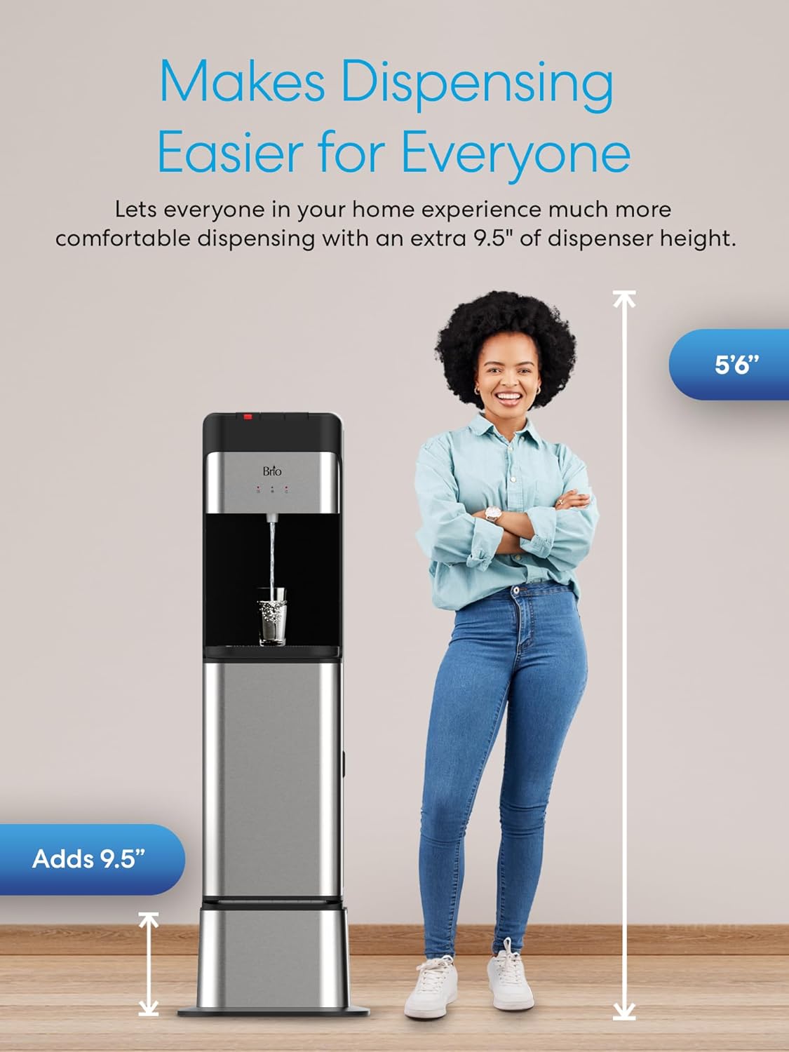 Brio Water Cooler Dispenser Base for Brio 430 Water Cooler Series, Pedestal-Style Height Extender, Stainless Steel