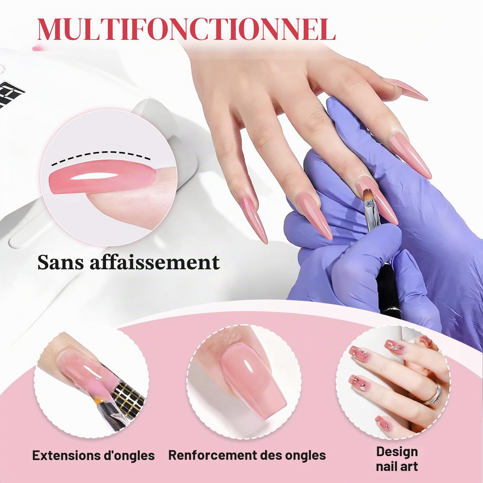 Sularpek Gel Construction Ongle UV, 65 ML Builder Gel, Base Gel UV Ongles, Gel de Construction Ongle pour Renforcement, Extension et Nail Art Manucure DIY(Nude Cover)