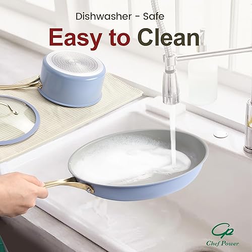 Miniatura 4 de Chef Power Juego de utensilios de cocina de cerámica, 10 ollas y sartenes antiadherentes, juego de utensilios de cocina con mango de acero