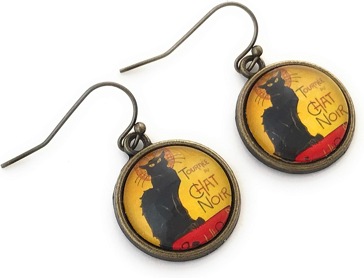 Chat Noir Dangle Earrings - Black Cat Jewelry - Handmade - Classic Art Poster Image