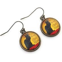 Chat Noir Dangle Earrings - Black Cat Jewelry - Handmade - Classic Art Poster Image