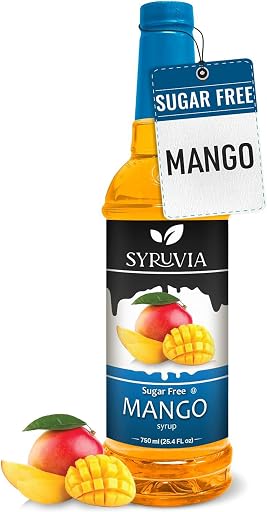 Syruvia Sugar Free Mango Syrup, Flavored Syrup for Cocktails, Fruit Drinks, Lemonades, and Desserts – 25.4 fl oz