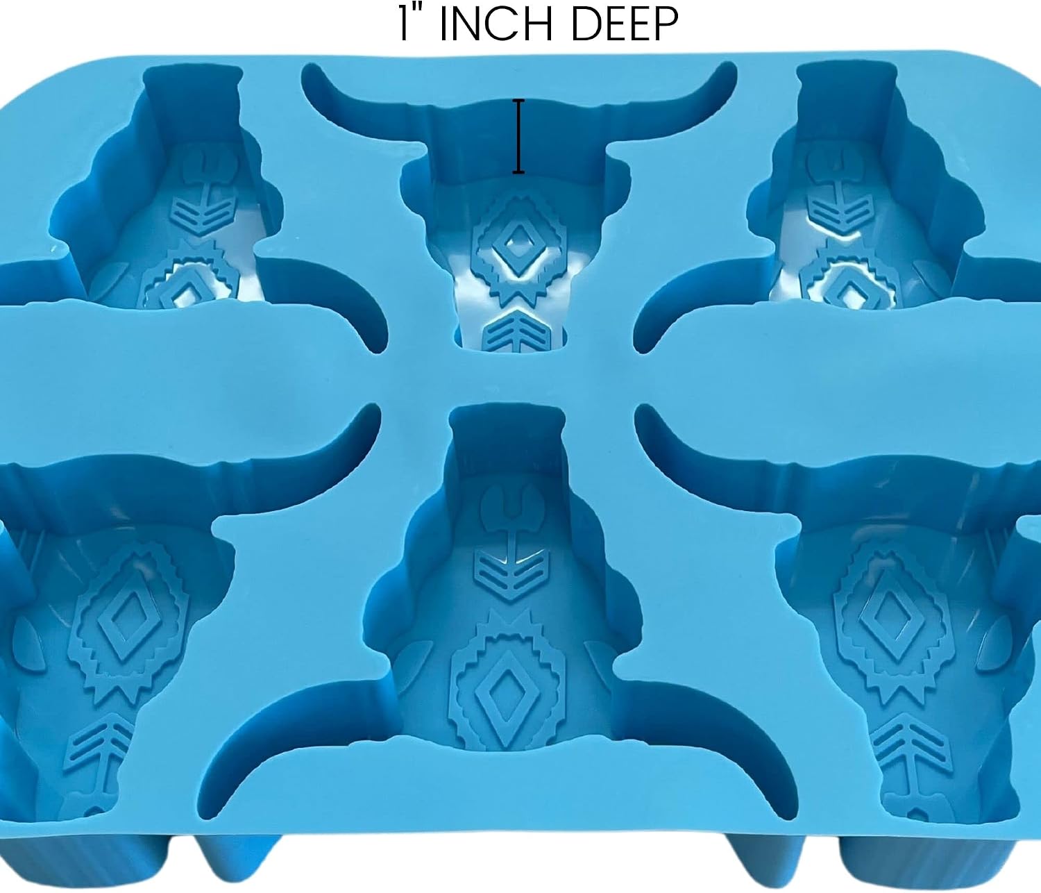 6 Longhorn Freshie Mold Silicone Tray Bulk Wholesale | 11.25" Wide x 8" Long x 1" Deep | Multiple Mold for Freshies, Epoxy, Soap | Aztec Bull Skull | Blue Tray Heat Resistant Aroma Unscented Beads