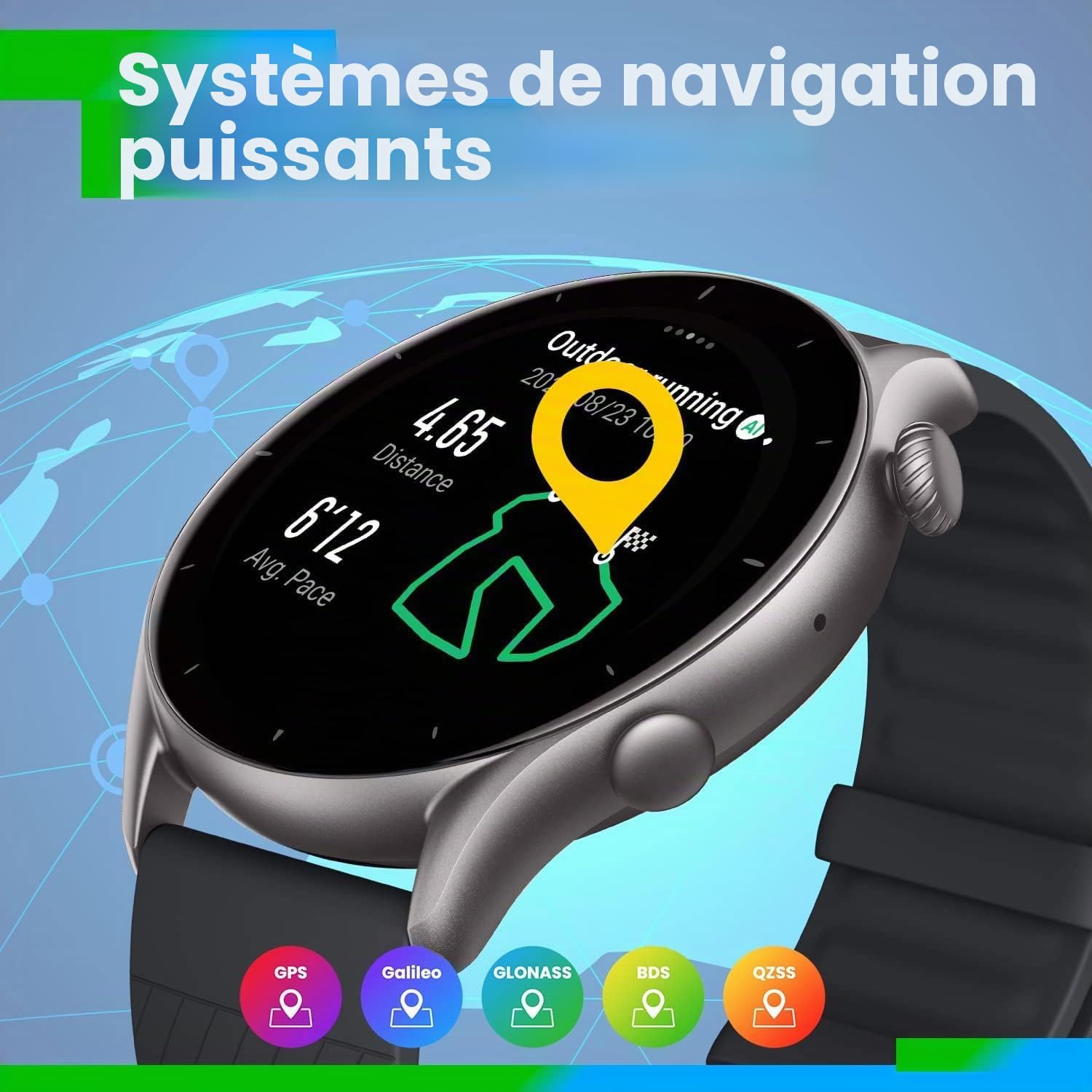 Amazfit GTR 3, 46 mm, Montre Connectée avec Alexa, 1.39" AMOLED, Autonomie de 21 Jours, SpO2, 150+ Modes Sportifs, GPS, 5 ATM Etanche Smartwatch Sport (Noir)
