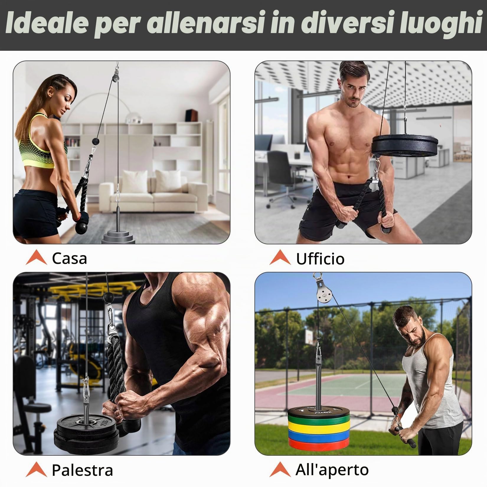 Carrucola Palestra, Cavi Palestra Home Gym con Trazione lat con Corda Palestra tTricipiti e Barra Dritta per Allenamento della Forza dell’upper Body