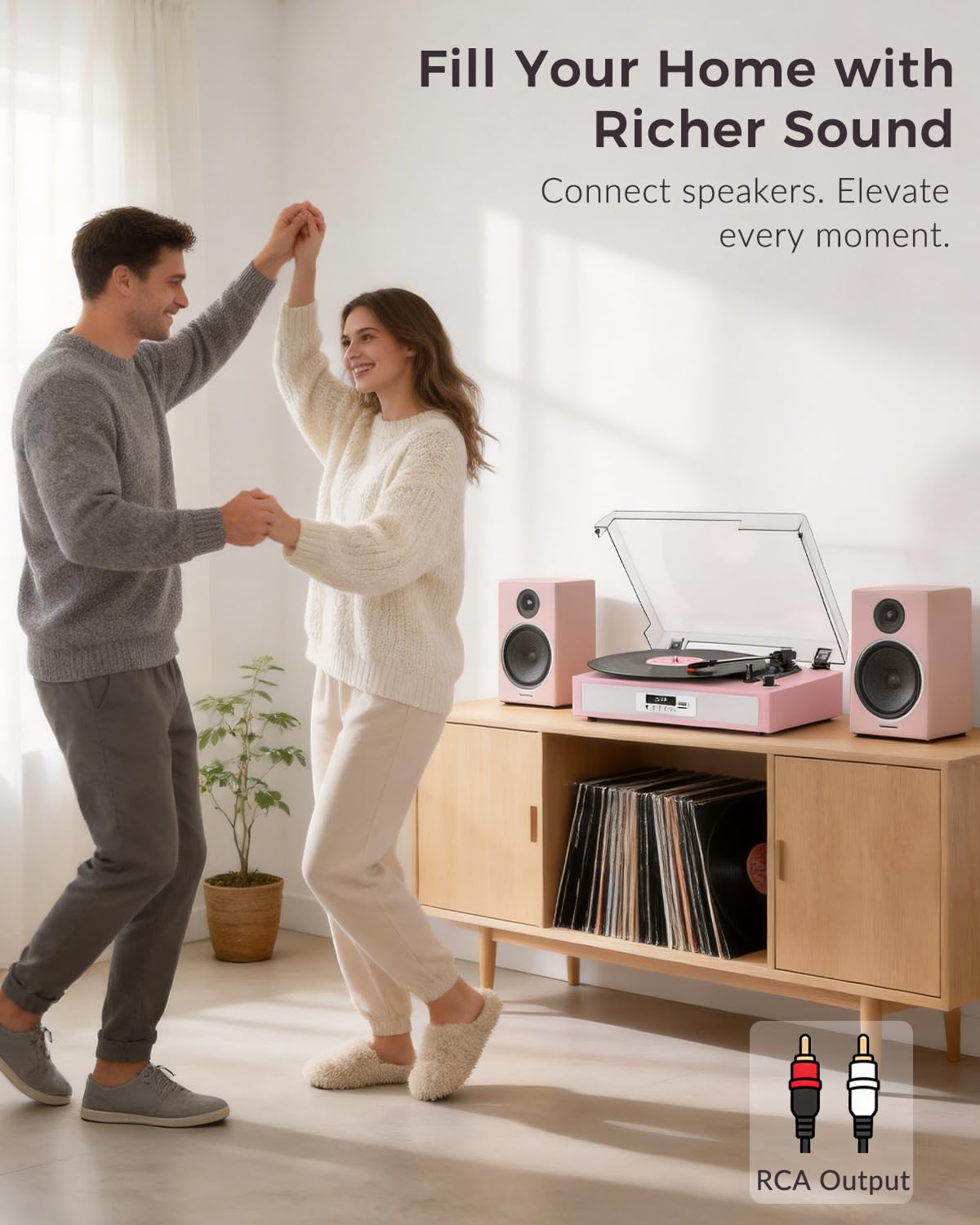 Giradischi in vinile con doppio altoparlante stereo integrato, giradischi vintage a 3 velocità, giradischi Bluetooth con modalità audio EQ, registrazione e riproduzione USB/TF, display LED
