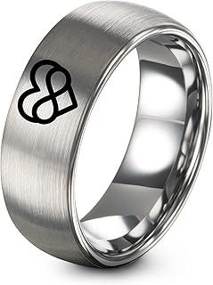 Heart Infinity Ring - Gift for Partner - Tungsten Carbide - Men Women - Anniversary Engagement Wedding - Flat Dome Bevel - Black Yellow Gold Silver - 8mm - Personalized Custom Engraving - Band