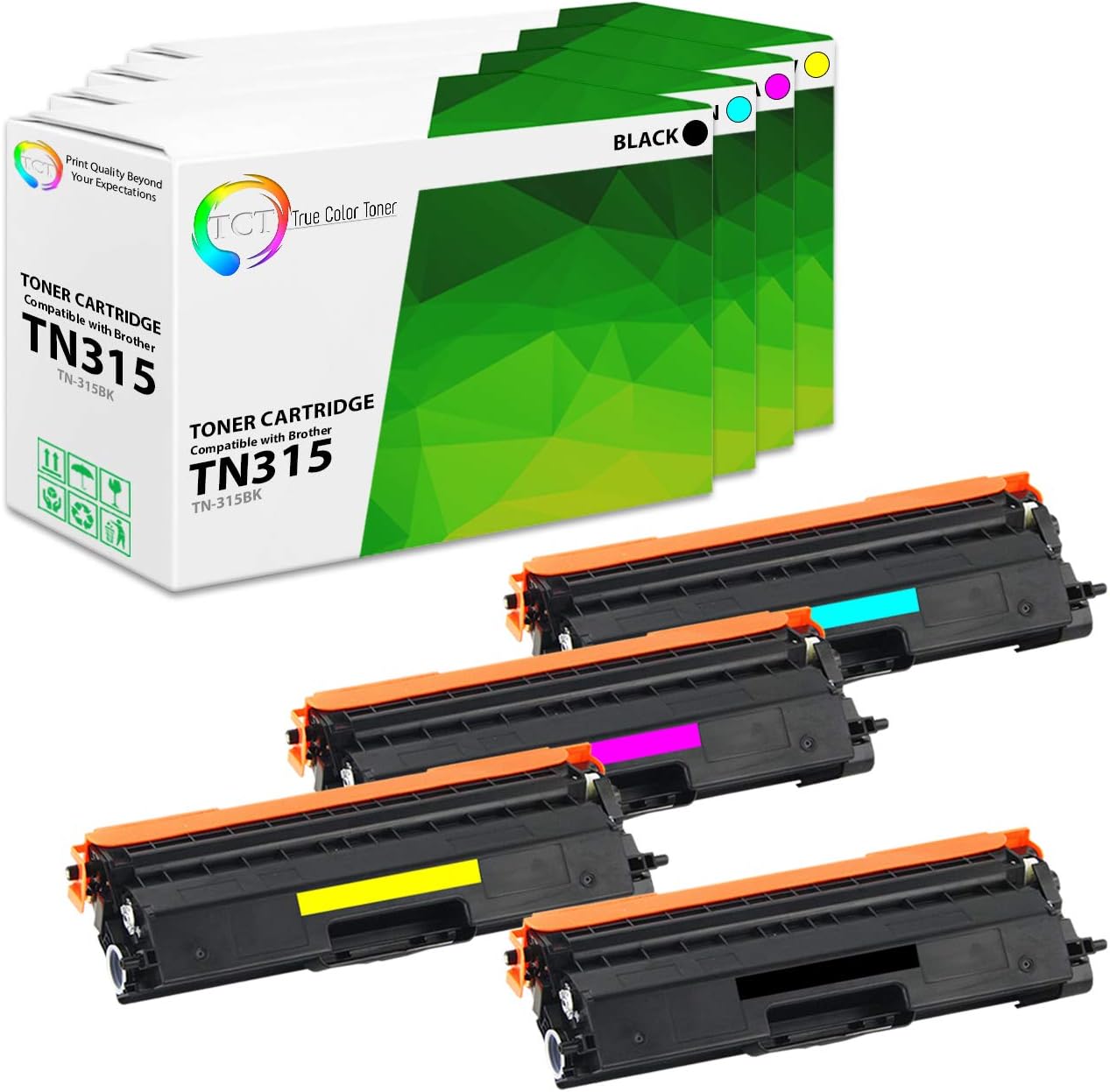 TCT TN315 Toner Cartridge 4 Pack - Compatible Replacement for Brother TN-315BK TN-315C TN-315M TN-315Y Works with Brother HL-4150CDN 4570CDWT MFC-9460CDN Printers (Black Cyan Magenta Yellow)