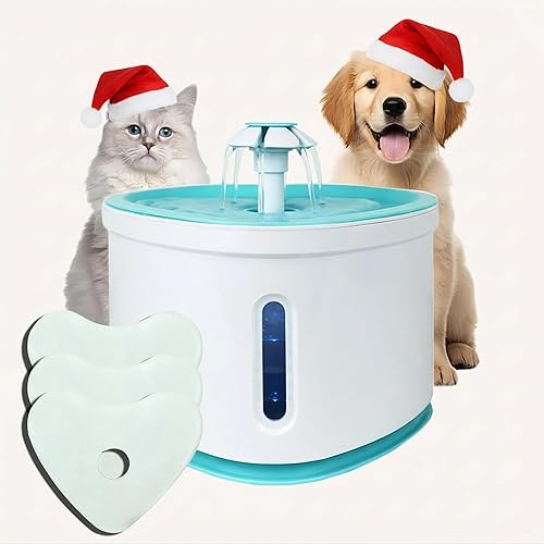 Fuente de agua para gatos de 2.4 litros, fuente moderna para gatos, fuentes de agua para mascotas, perfecta para gatos de interior, color azul