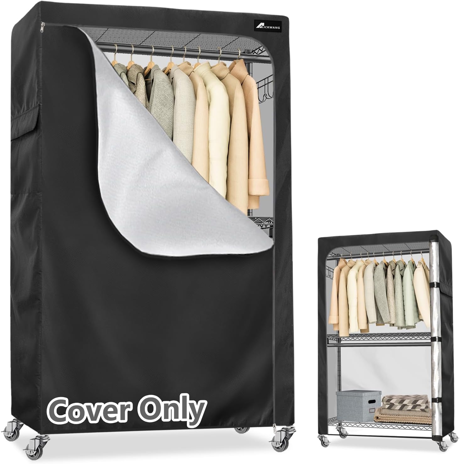 Garment Rack Cover,Heavy Duty 600D Dustproof Waterproof Clothing Rack Covers with Zipper - Clothing Rack Covers for 45"W x 17.7"D x 80.3"H Metal Racks （Cover Only)