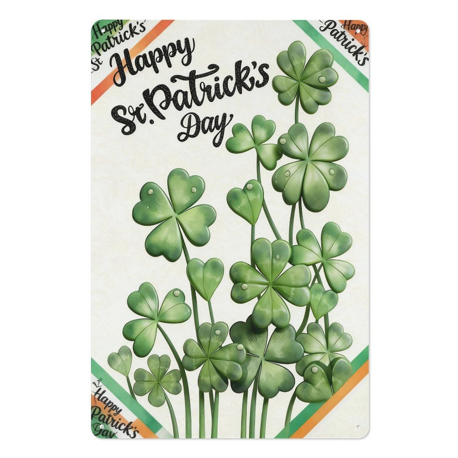 peiyeety 8x12 Inch St. Patrick's Day Metal Tin Sign – Retro Shamrock & Irish Flag Wall Art Plaque, Vintage Pub, Bar, Kitchen, Man Cave Decor for St. Paddy's Party