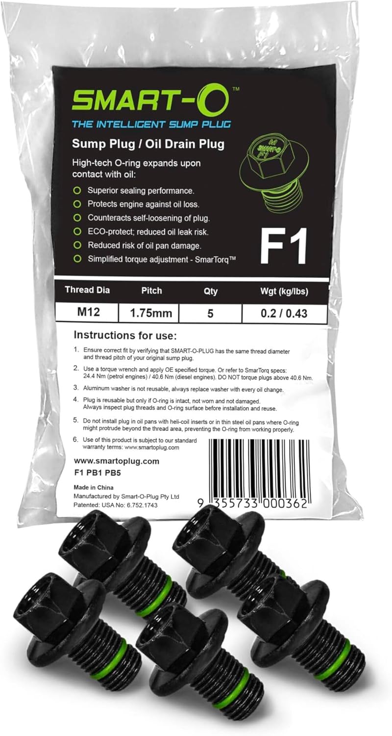 SMART-O F1 Oil Drain Plug M12x1.75mm - Engine Oil Pan Protection Bolt with Anti-Leak Technology, (5)