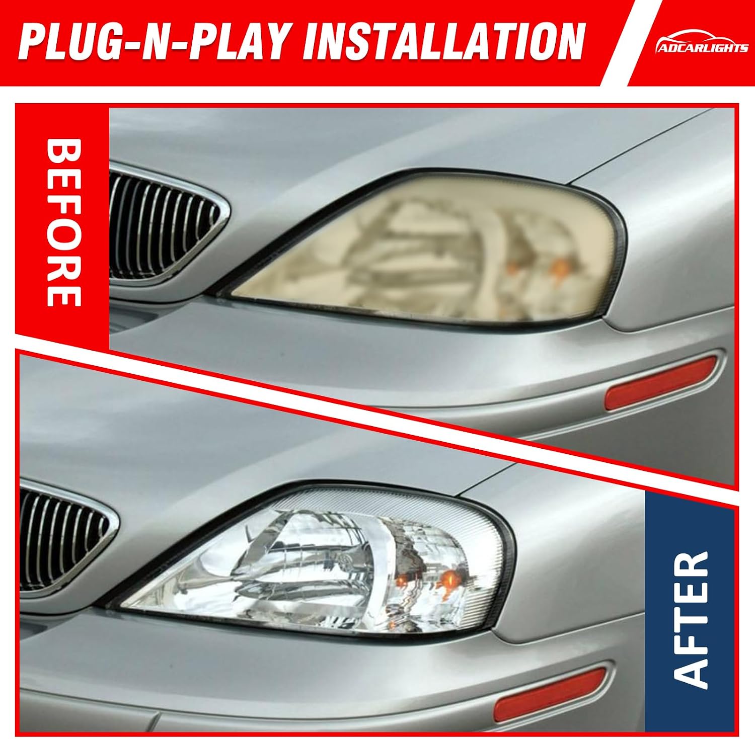 For 2000 2001 2002 2003 2004 2005 Mercury Sable Headlights Assembly Chrome-Plated Housing Halogen Headlights Driving and Passenger Side（W/O Bulbs）