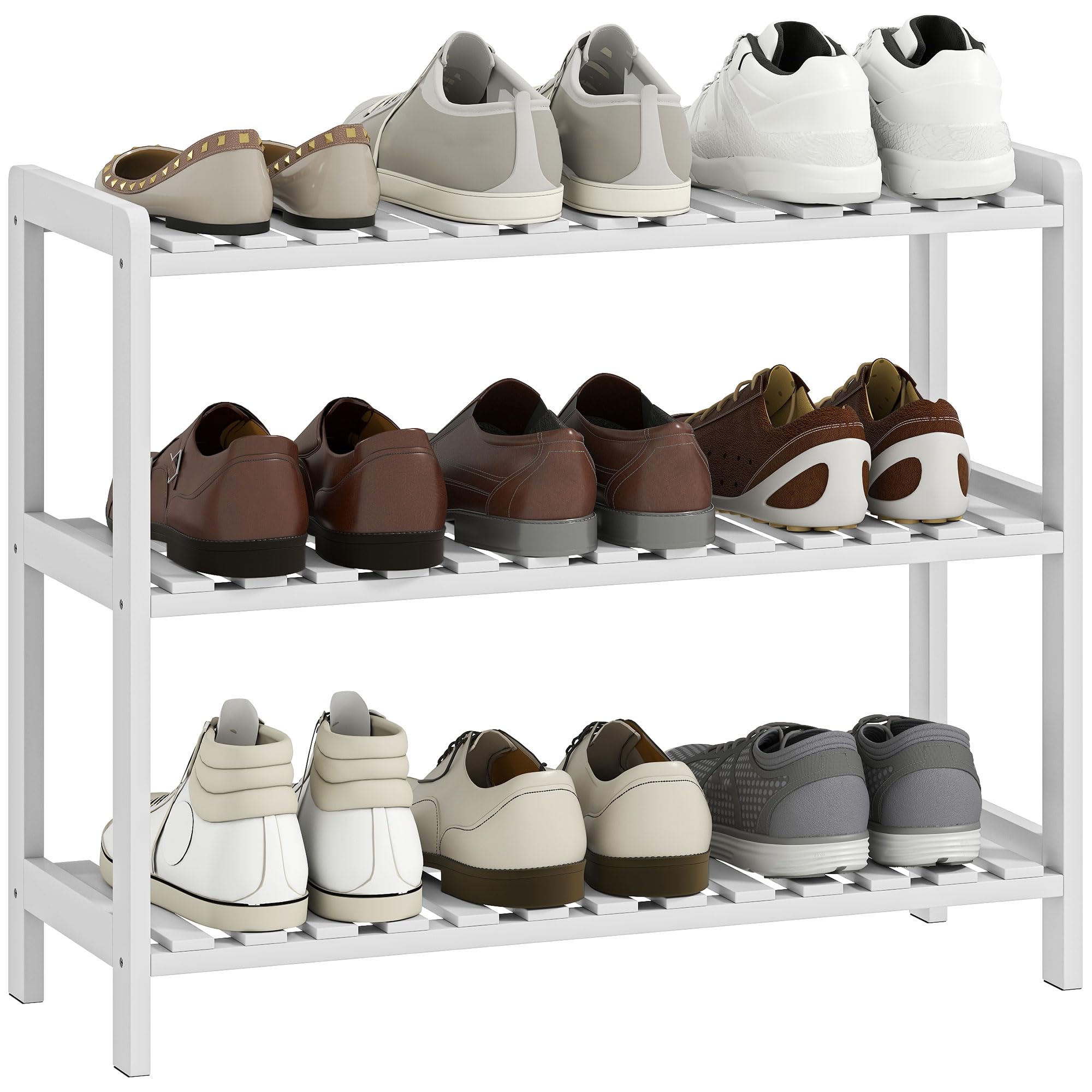 Étagère à chaussures à 3 niveaux en bois de pin blanc HOMCOM