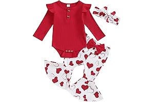 Heartfelt Valentine's Gift: Baby Girl's Ruffle Romper and Flare Pants