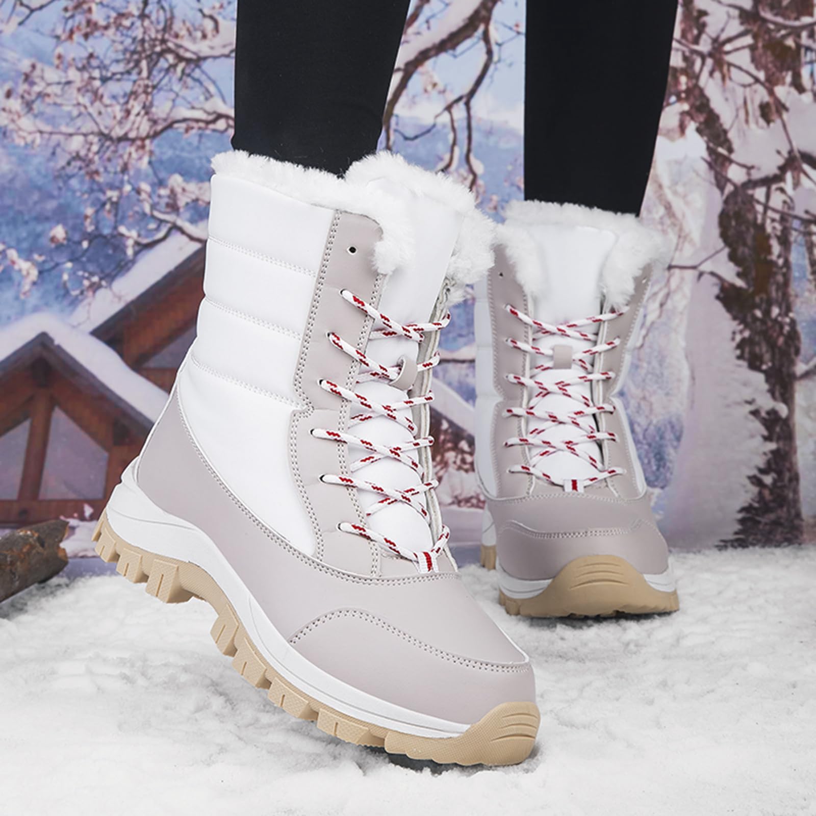 CUTEHEELS Damskie wodoodporne buty śniegowe, sznurowane, antypoślizgowe i trwałe buty zimowe
